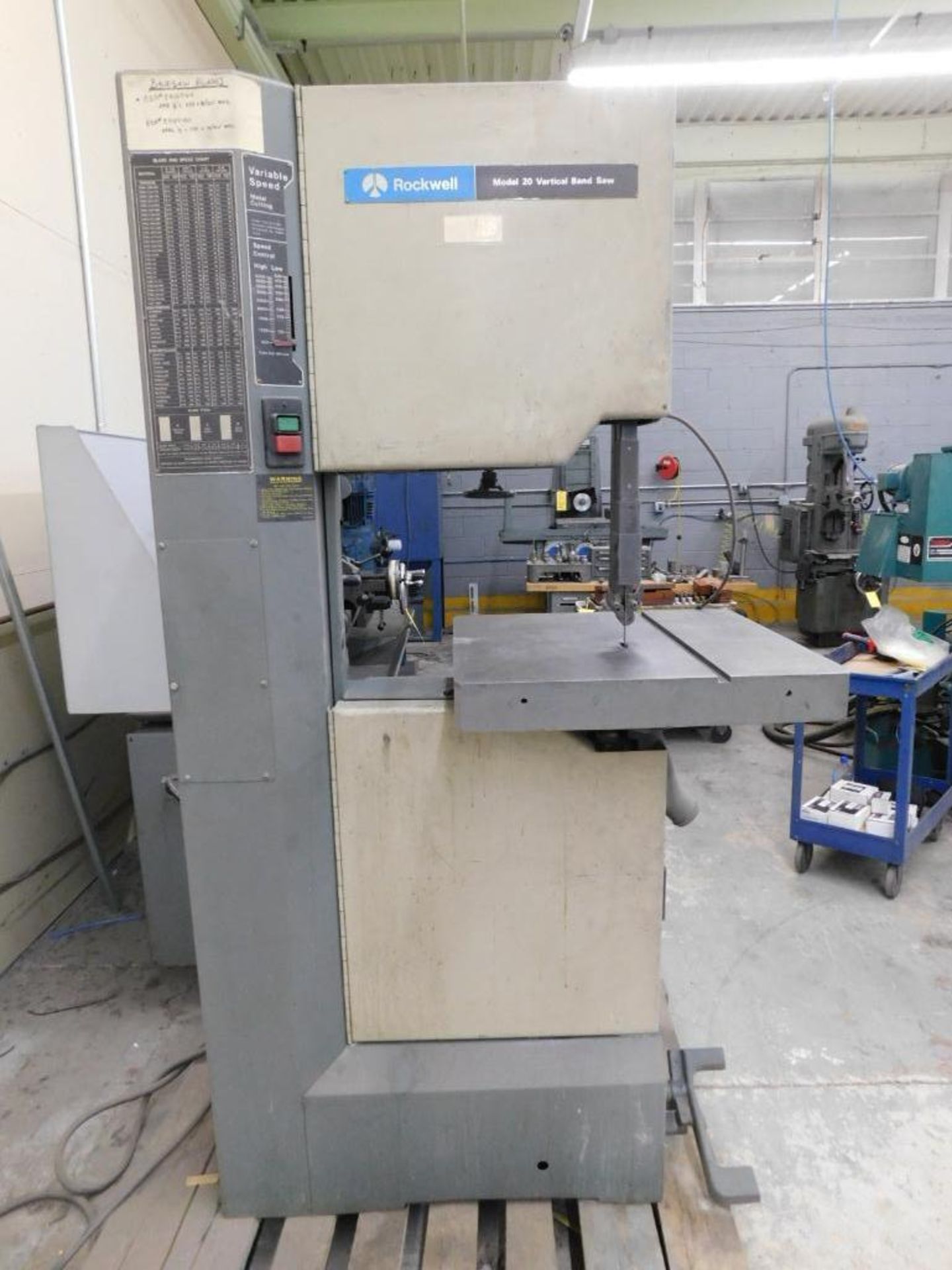 Rockwell Model 20 Vertical Band Saw, 20" Throat, S/N 28-3X5 1814373, 24" L x 24" W Tilt Table - Image 3 of 8