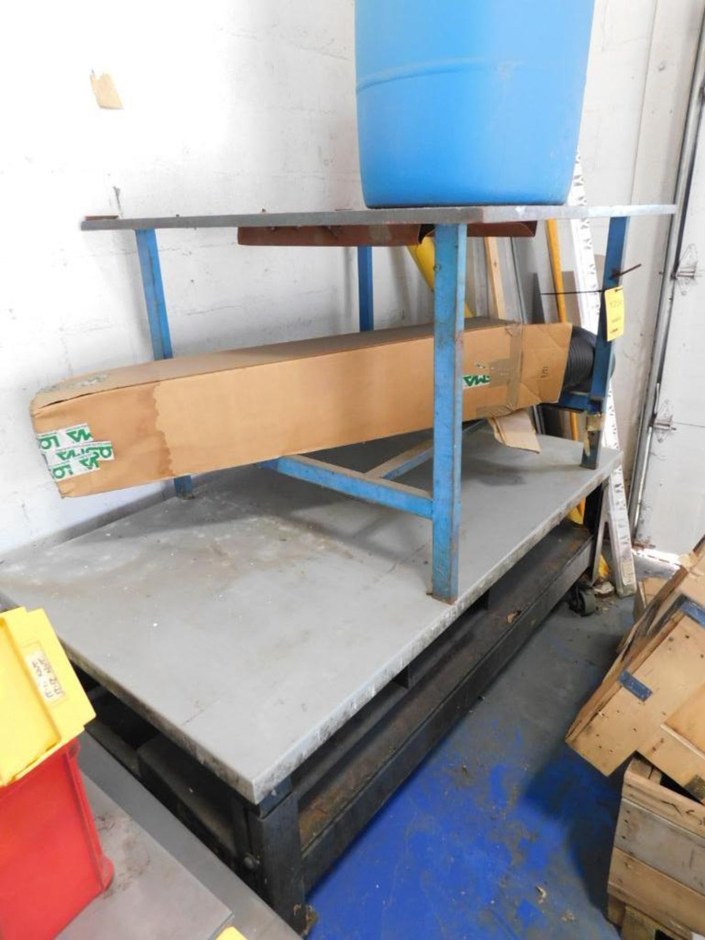 LOT: (2) 48" x 48" x 1" Steel Fabrication Table & Rolling Steel Material Cart