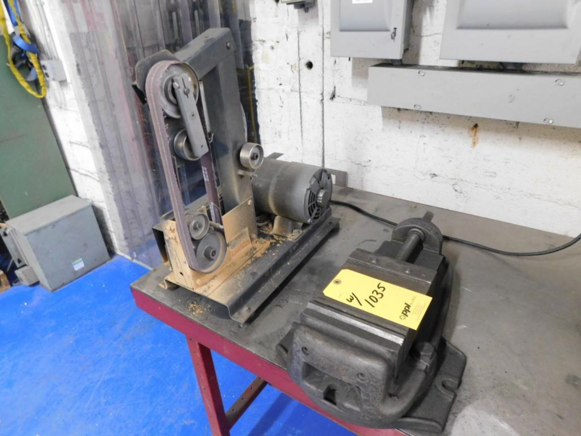 LOT: 6" Bridgeport Machine Vise w/Swivel Plate, 1" Dayton Belt Sander, 8" Disc - Image 2 of 4