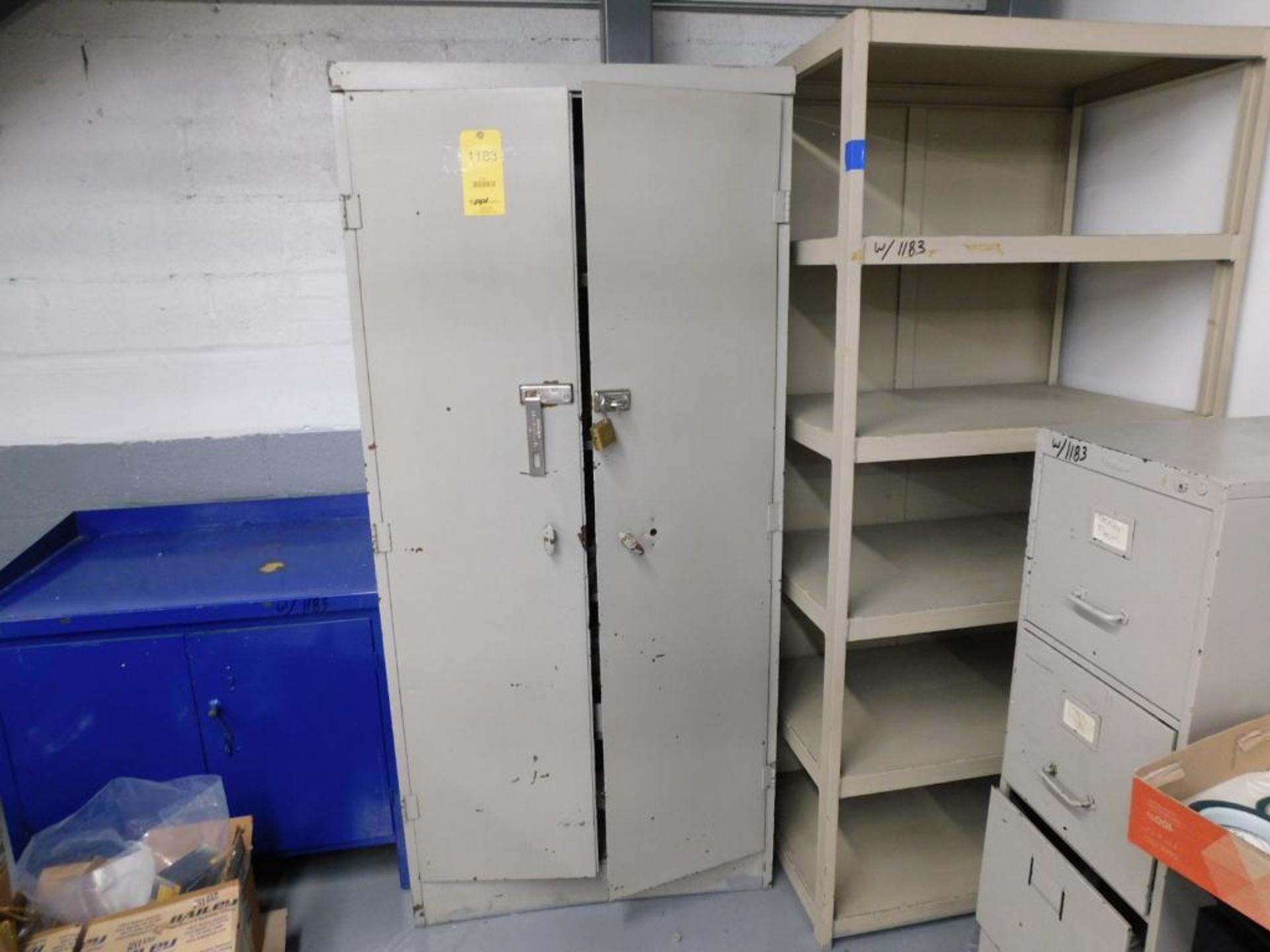 LOT: Cabinets & Rack in Screen Print Room, (6) Shelving Units, (4) Cabinets