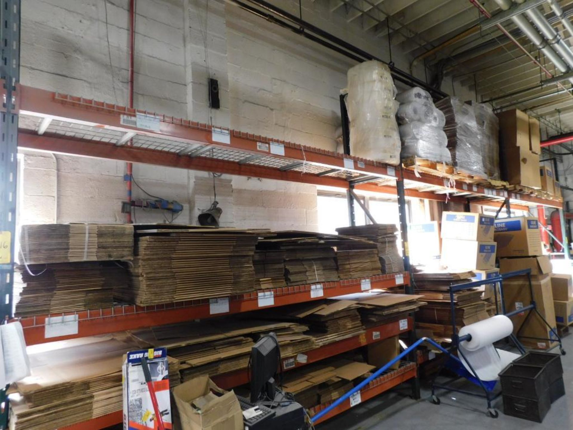 LOT: (4) Sections Pallet Rack, 12' H x 12' W x 34" D w/Quantity of Shipping Material: Bubble Wrap, F