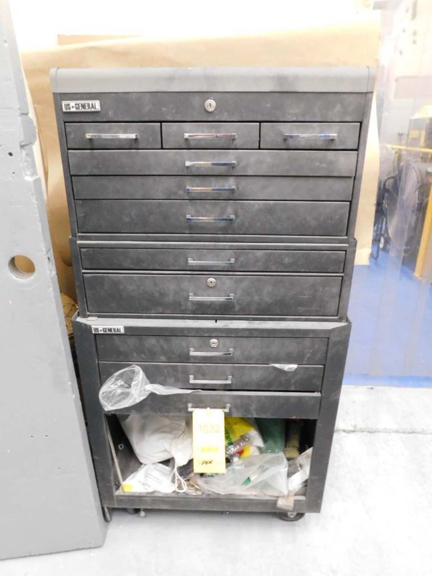 LOT: Die Lift Cart, Tool Box, Shelving Unit w/Assorted Tooling - Image 3 of 3