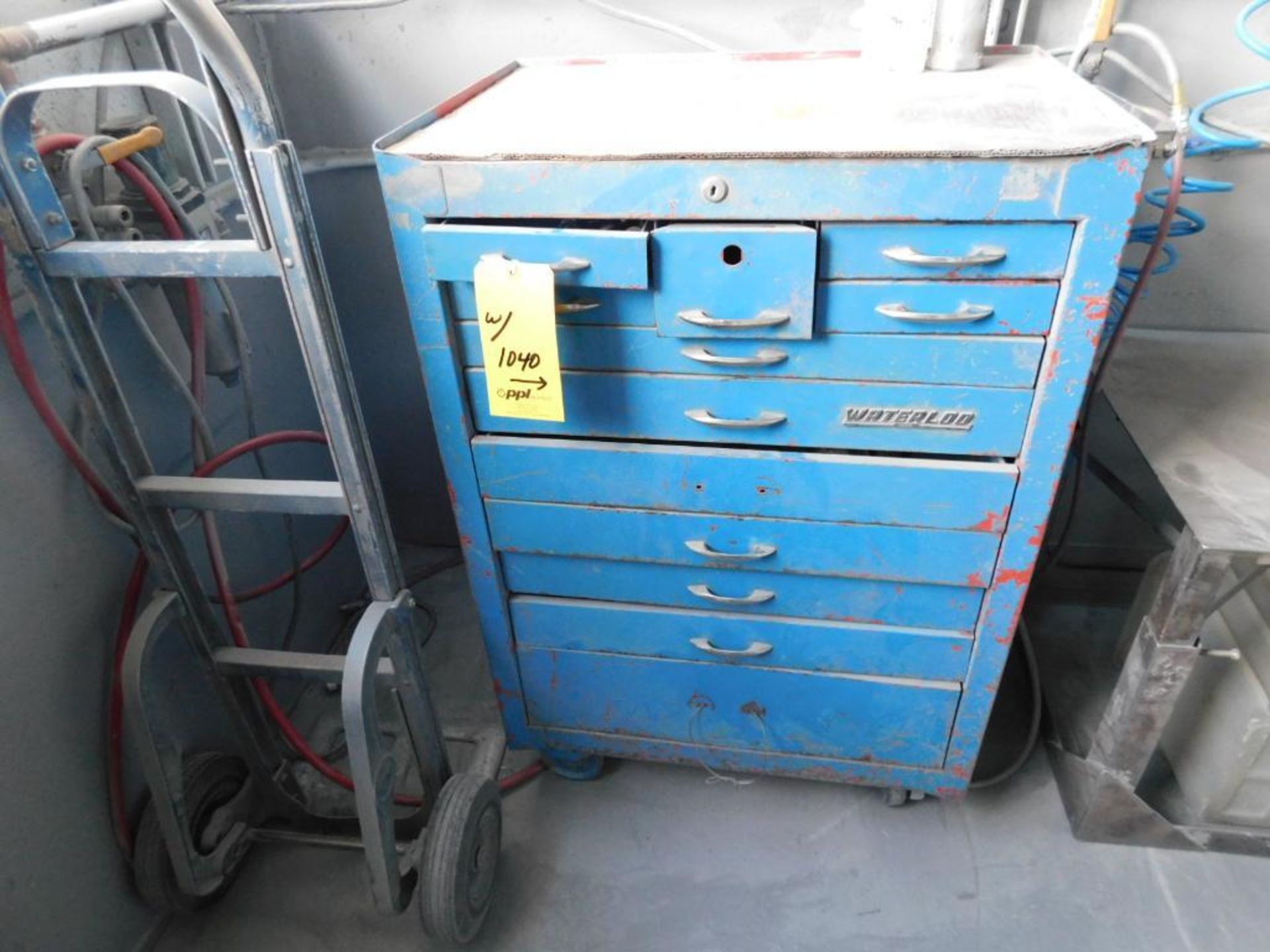 LOT: Abrasive Supplies, Cart, Tool Box, 30" x 72" Maple Top Work Bench, Fans, Heaters, etc. - Image 7 of 11