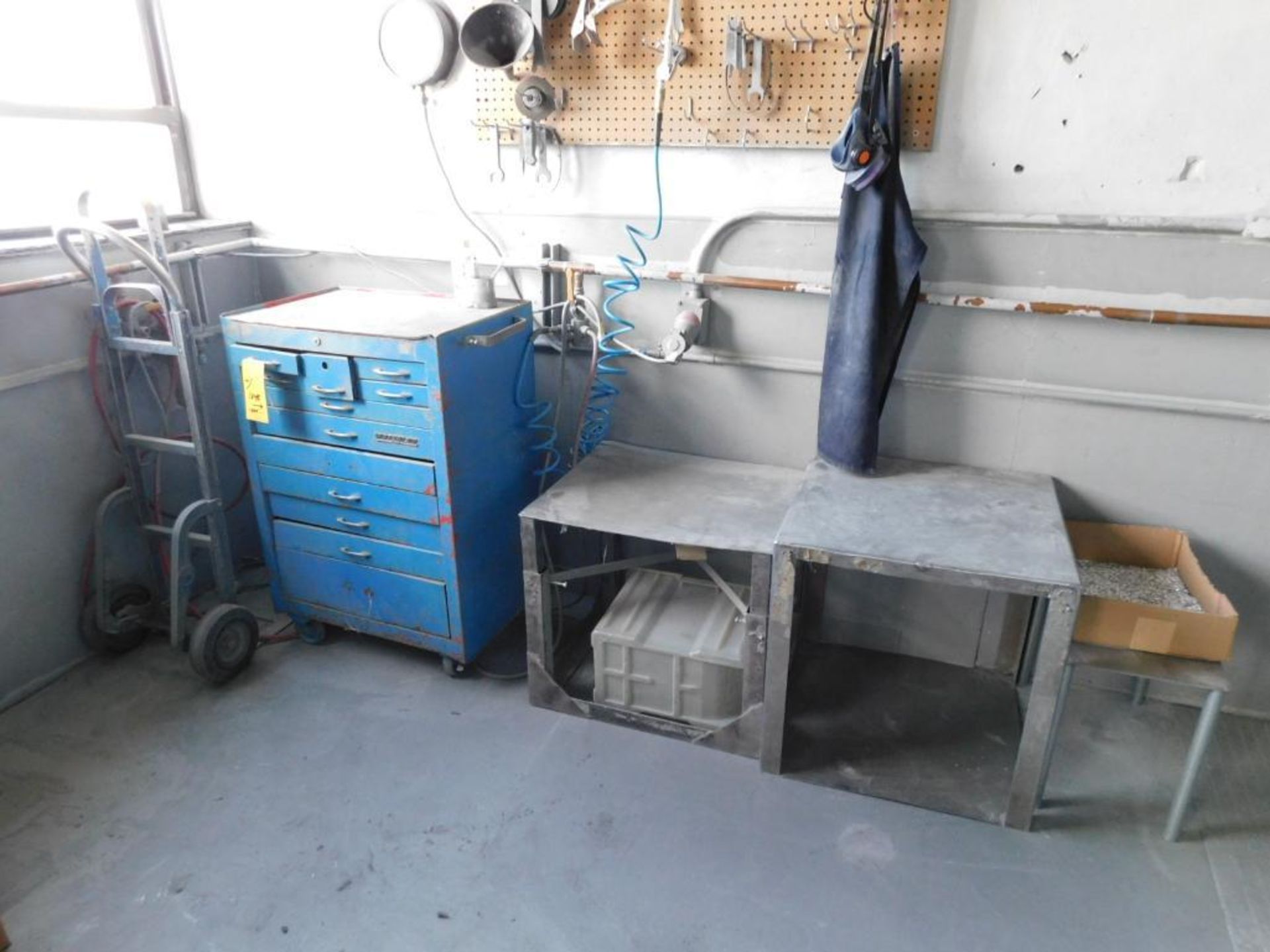 LOT: Abrasive Supplies, Cart, Tool Box, 30" x 72" Maple Top Work Bench, Fans, Heaters, etc. - Image 6 of 11