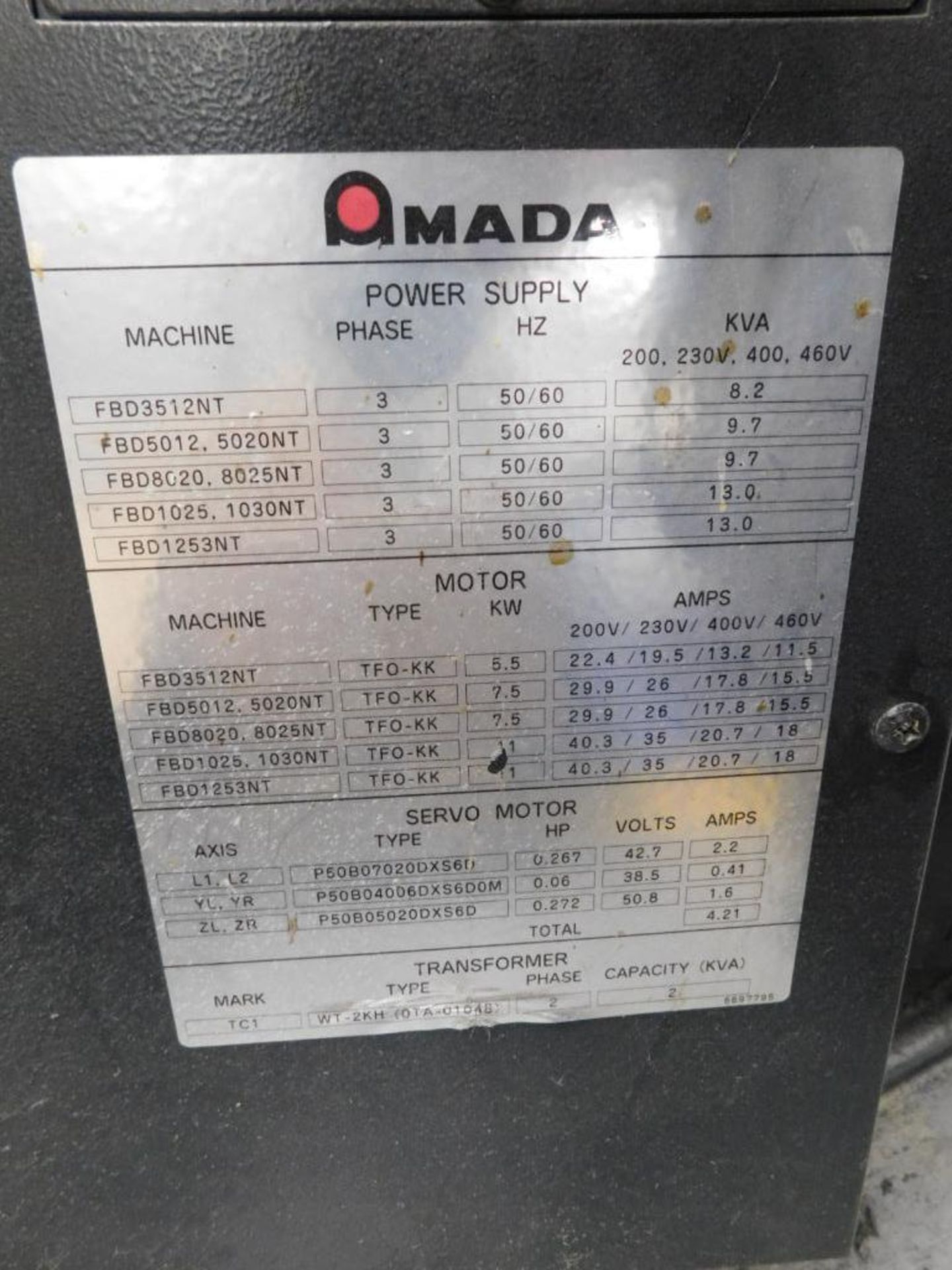 Amada FBDIII-1253 137 Ton x 10' CNC Press Brake AMNC 7 Axis CNC Control, 118" Max. Bending Length, 1 - Image 16 of 16