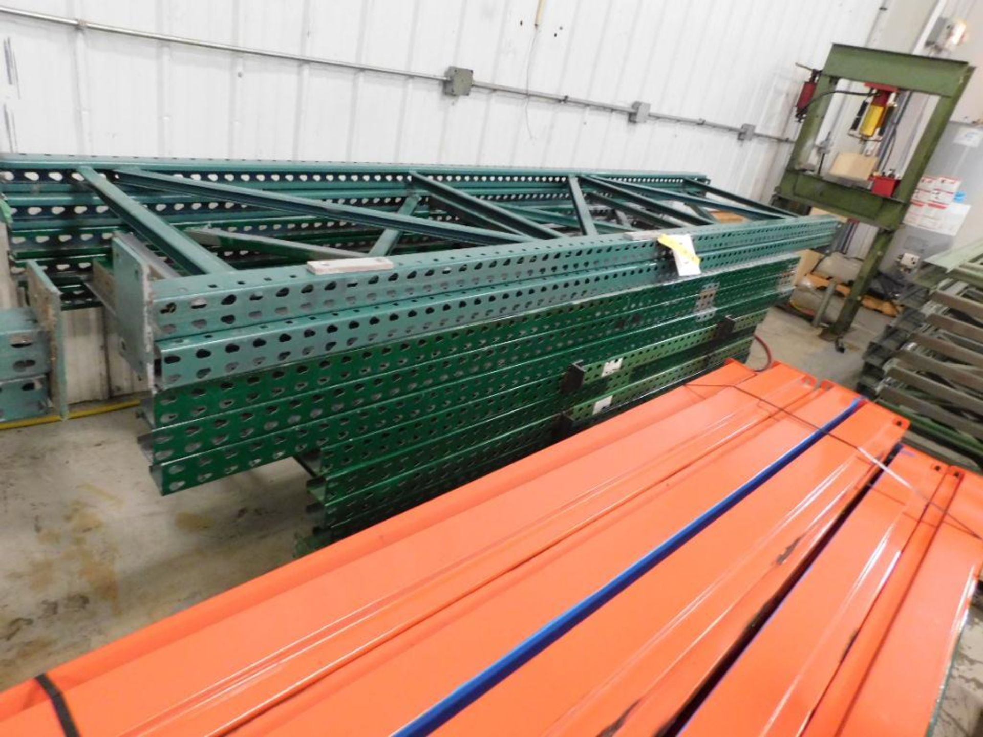 LOT: Pallet Rack, (10) Assorted Uprights, (40) 8' Cross Bars, Plate Steel and Wire Decking, 36" Deep - Image 3 of 4