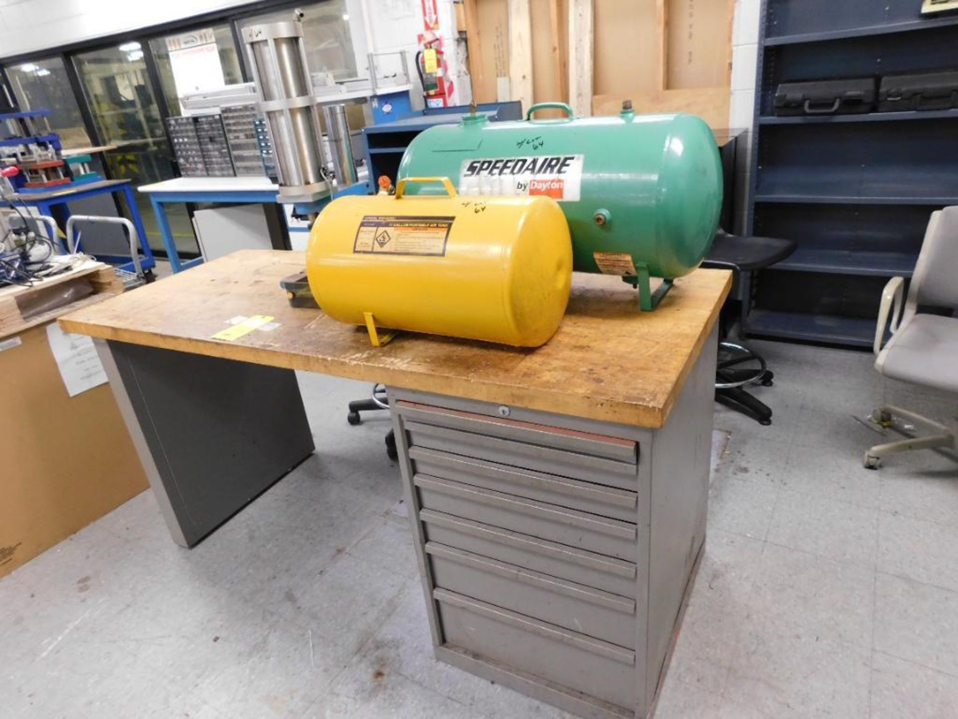 LOT: Maple Top Workbench w/(2) Air Tanks, Pneumatic Press - Image 2 of 2