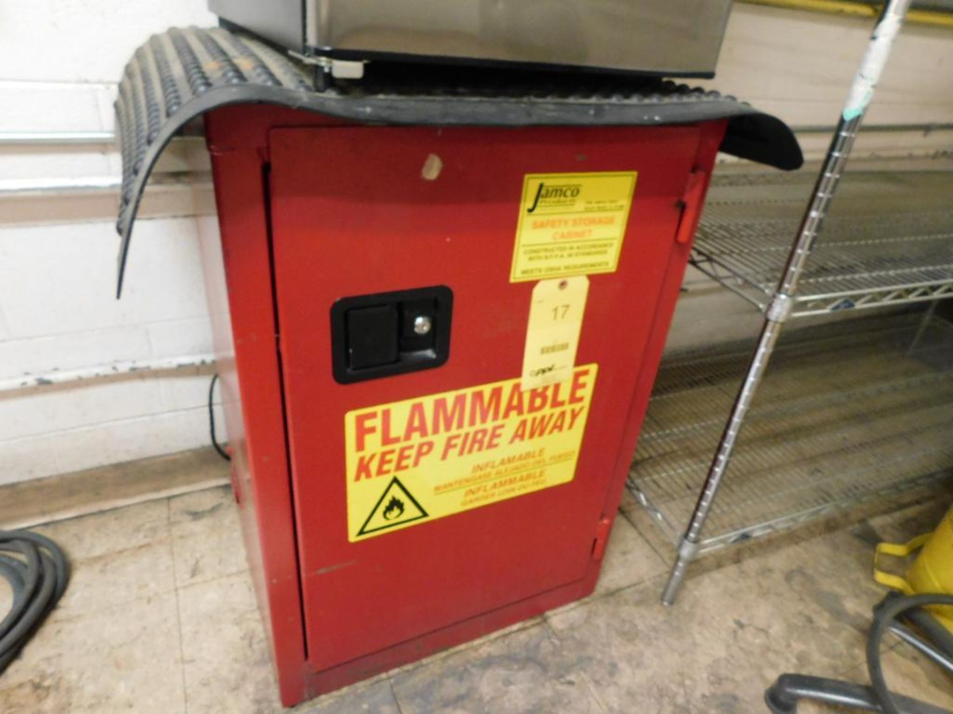 LOT: Jamco Flammable Liquid Storage Cabinet, (3) Steel Shelving Units