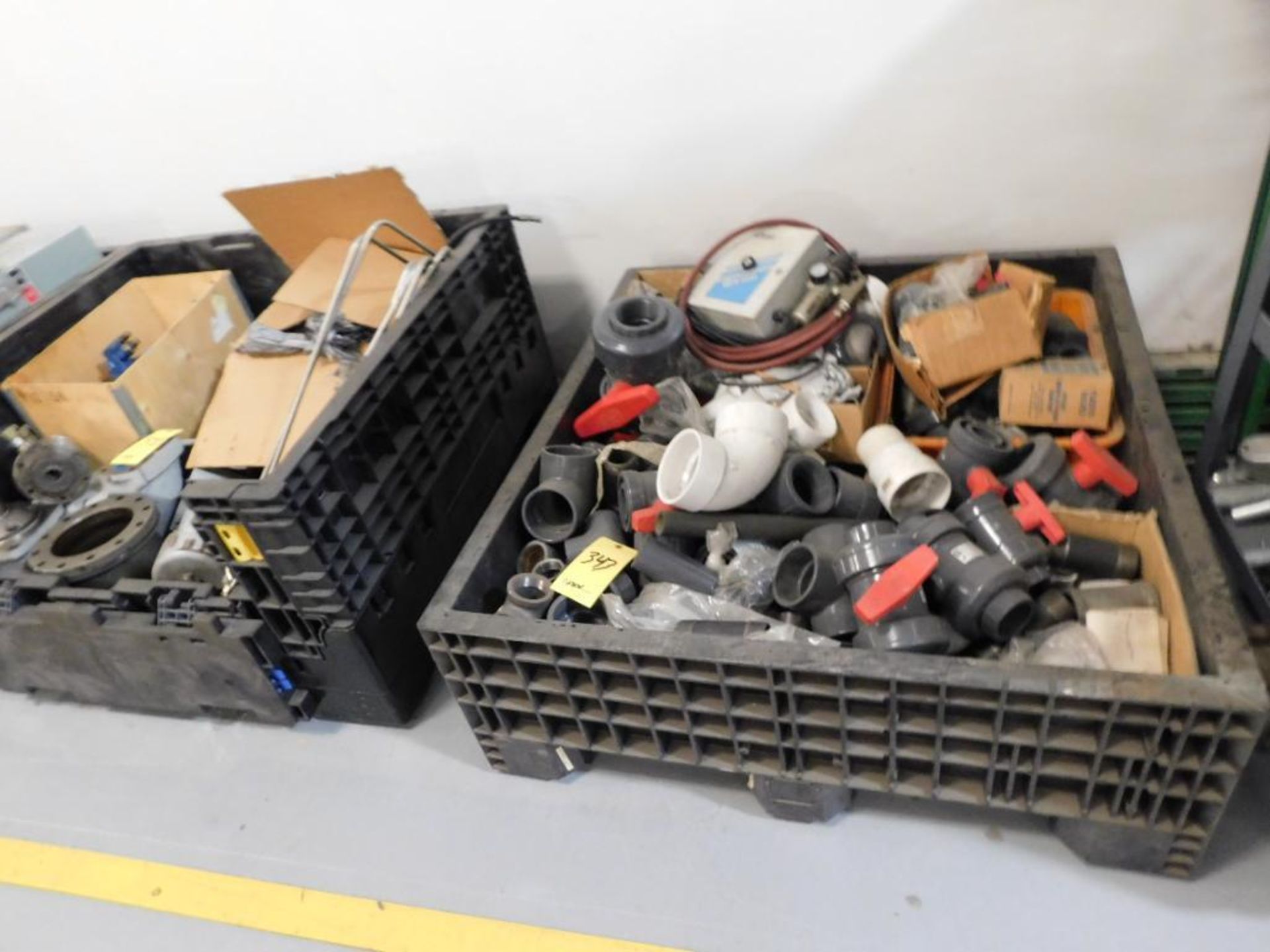 LOT: (2) Carts w/Electrical Supplies, (3) Totes, (1) Pallet of PVC Valves, Heater Elements, Electric - Image 4 of 6