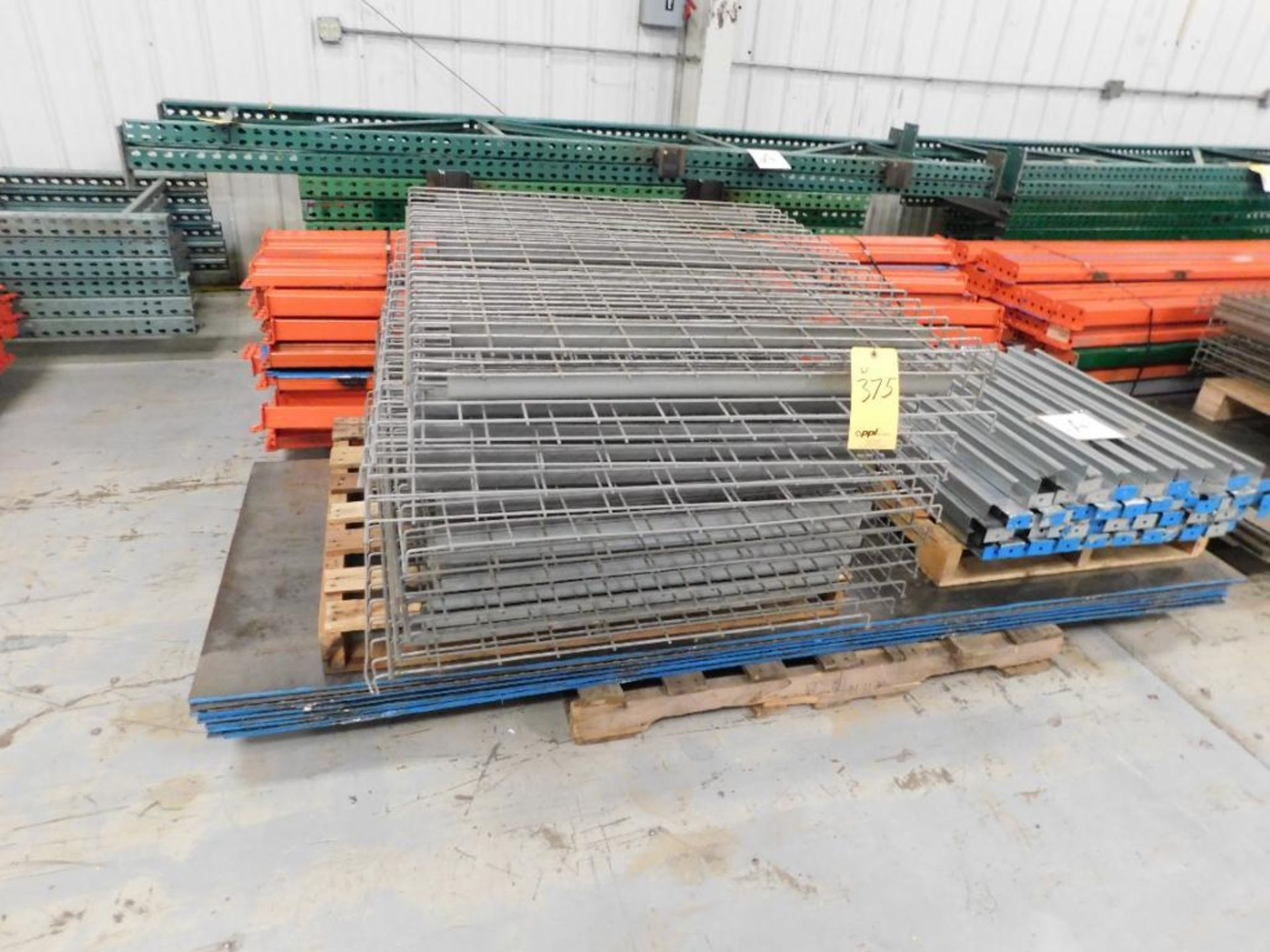 LOT: Pallet Rack, (8) 8' Uprights, (2) 12' Uprights, (35) 8' Crossbars, Plate Steel and Wire Decking