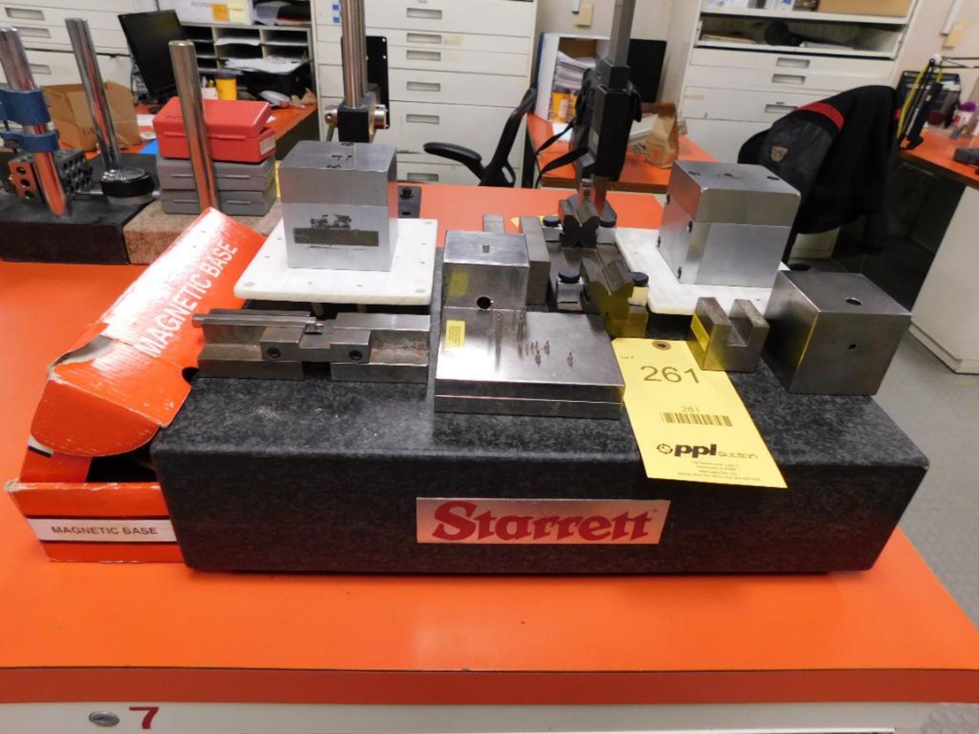 LOT: Starrett Surface Plate, Magnetic Indicator Stand & Assorted Fixtures