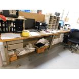 LOT: Shipping Area: (3) Maple Top Work Benches, (1) Steel Cabinet (NO CONTENTS)