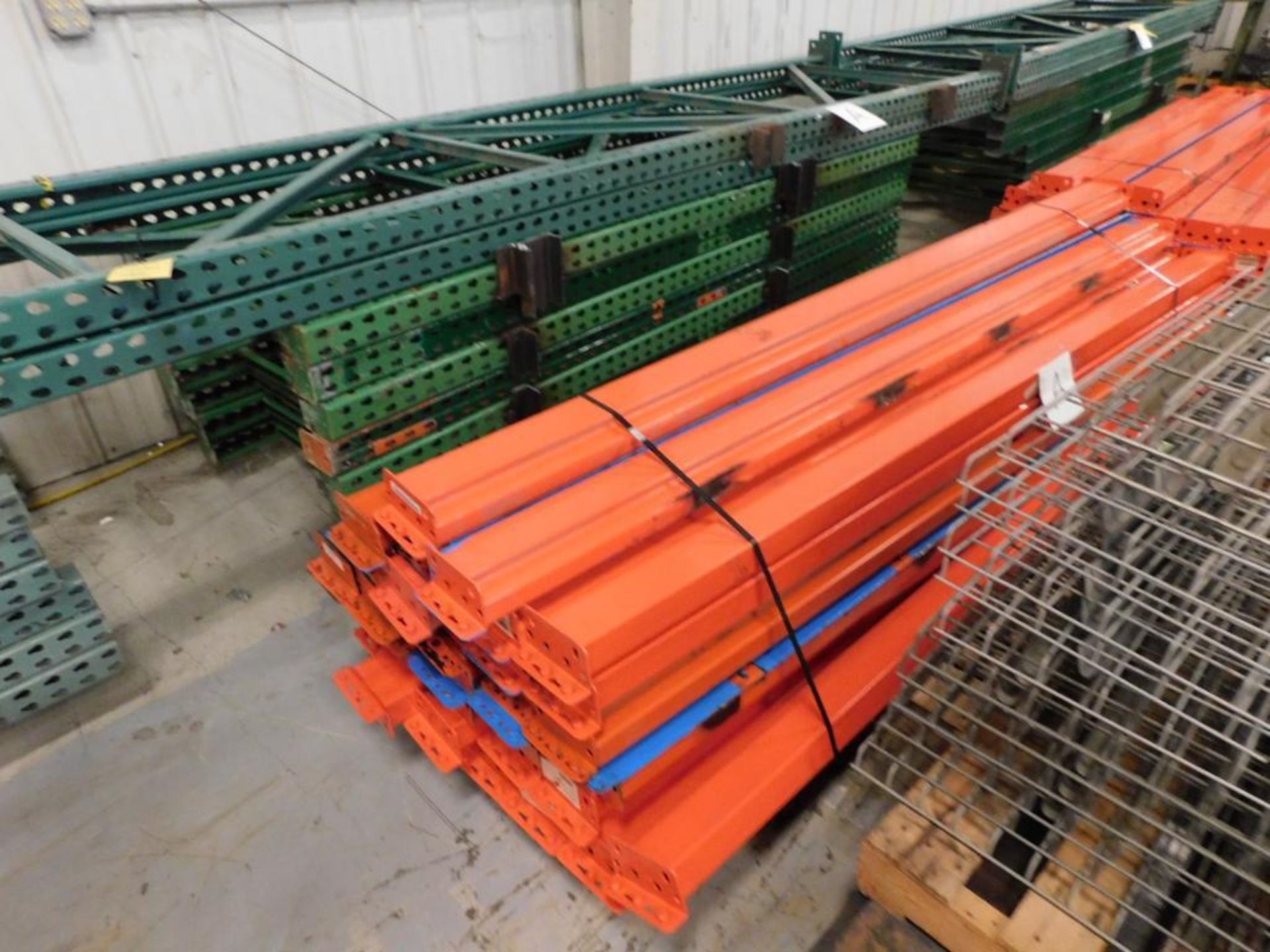 LOT: Pallet Rack, (8) 8' Uprights, (2) 12' Uprights, (35) 8' Crossbars, Plate Steel and Wire Decking - Image 2 of 3