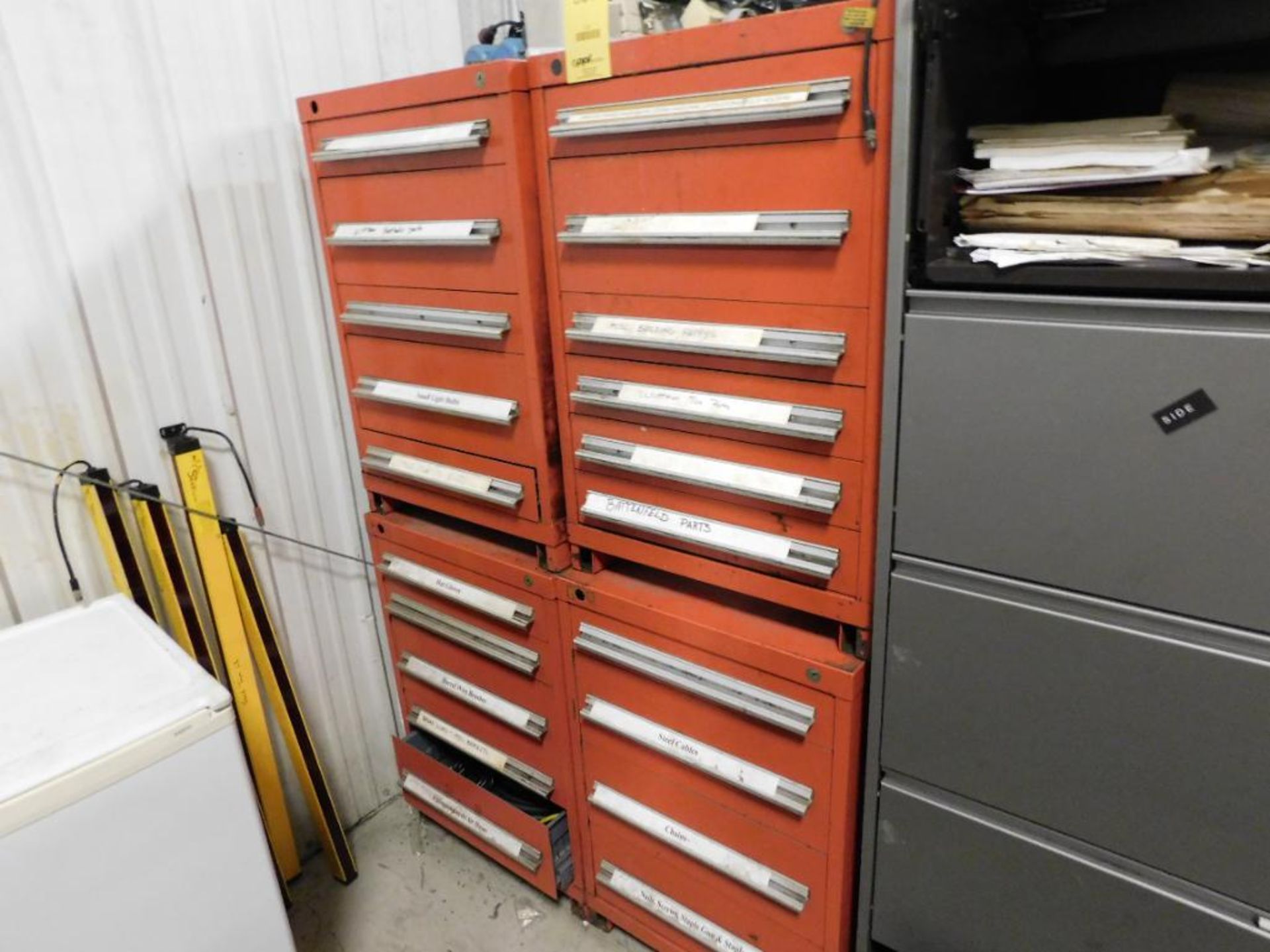 LOT: (4) Tooling Cabinets w/Assorted Building Supplies, Machine Parts