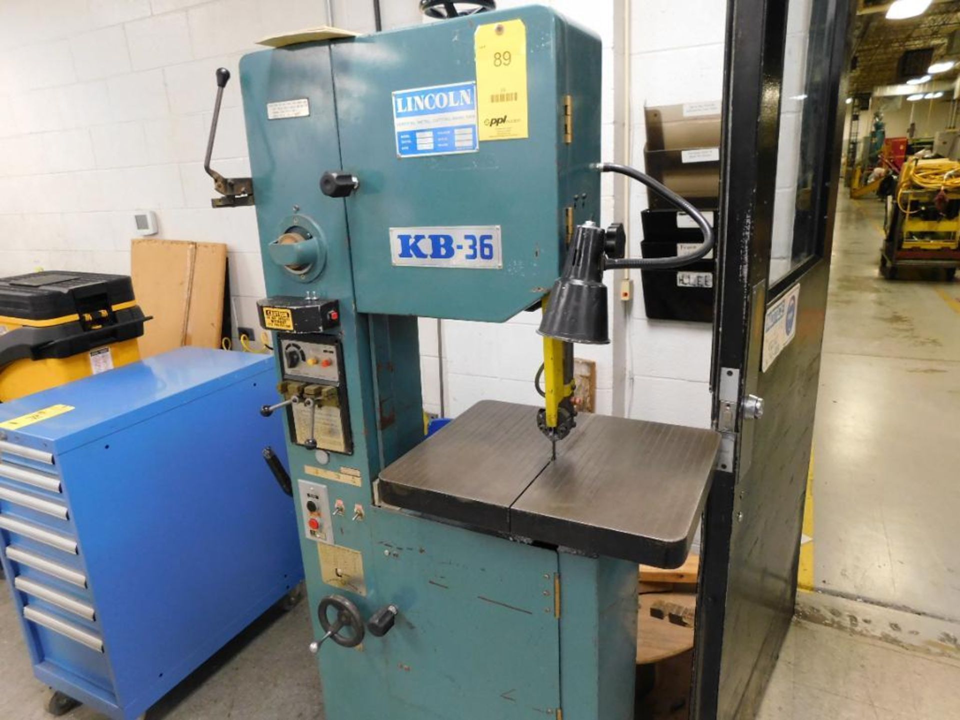 Lincoln KB-36 Vertical Metal Cutting Band Saw, Tilt Table, 14" Throat, Blade Welder, S/N 836705 - Image 2 of 3