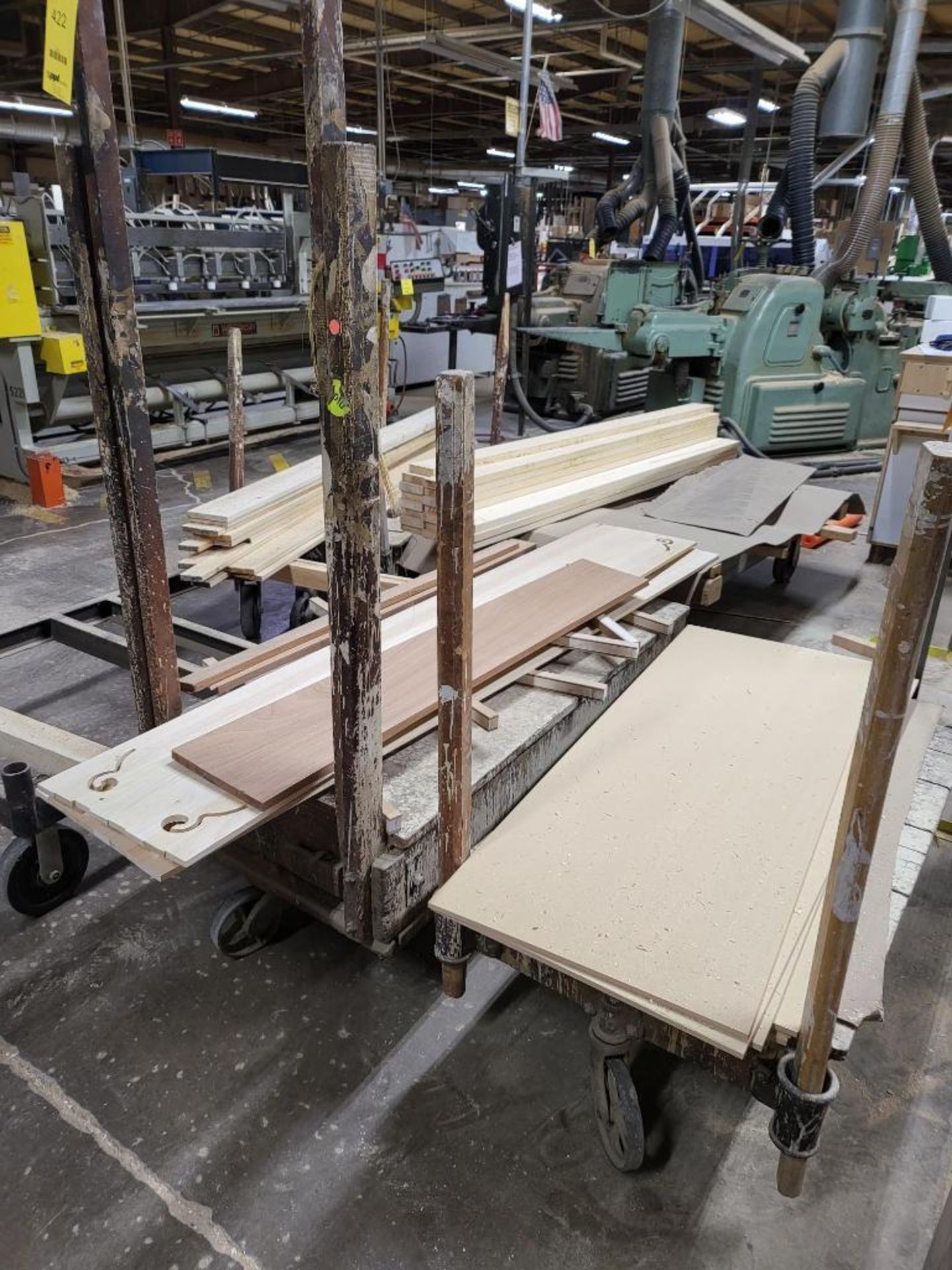 LOT: (9) Rolling Material Carts w/Assorted Wood