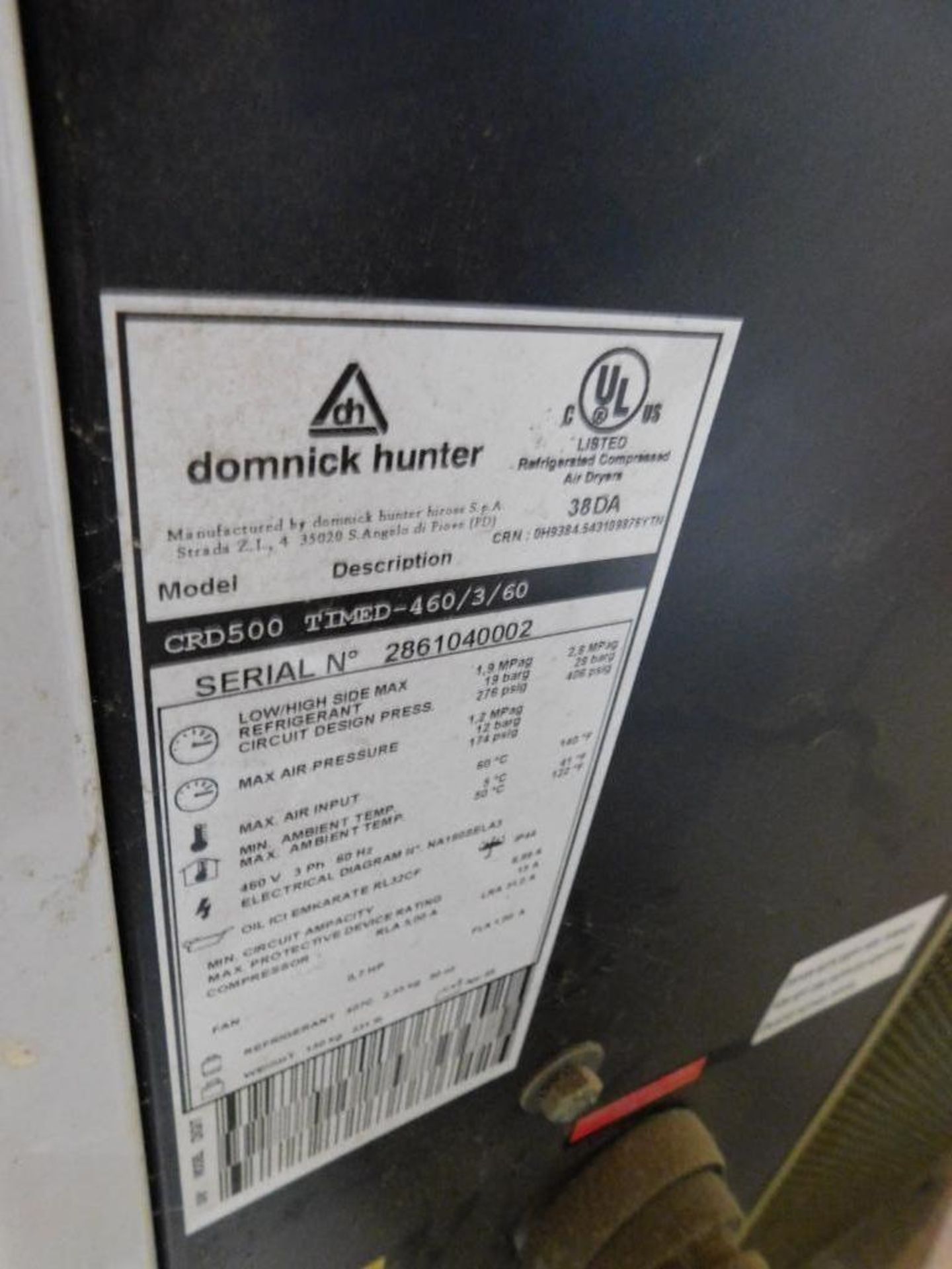 Domnick Hunter Refrigerated Air Line Dryer, Model CRD500, S/N 2861040002 (2005), 174 Max PSIG - Image 3 of 3