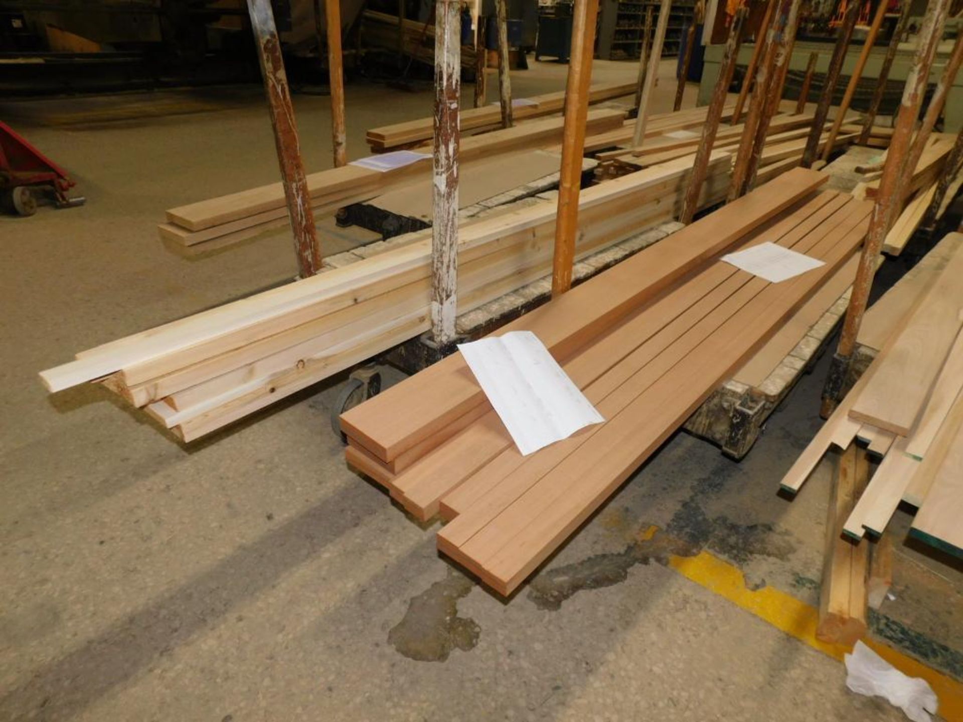 LOT: (11) Rolling Shop Carts w/Contents of Oak, Hickory, Mahogany & Alder Hardwood Boards - Image 8 of 9