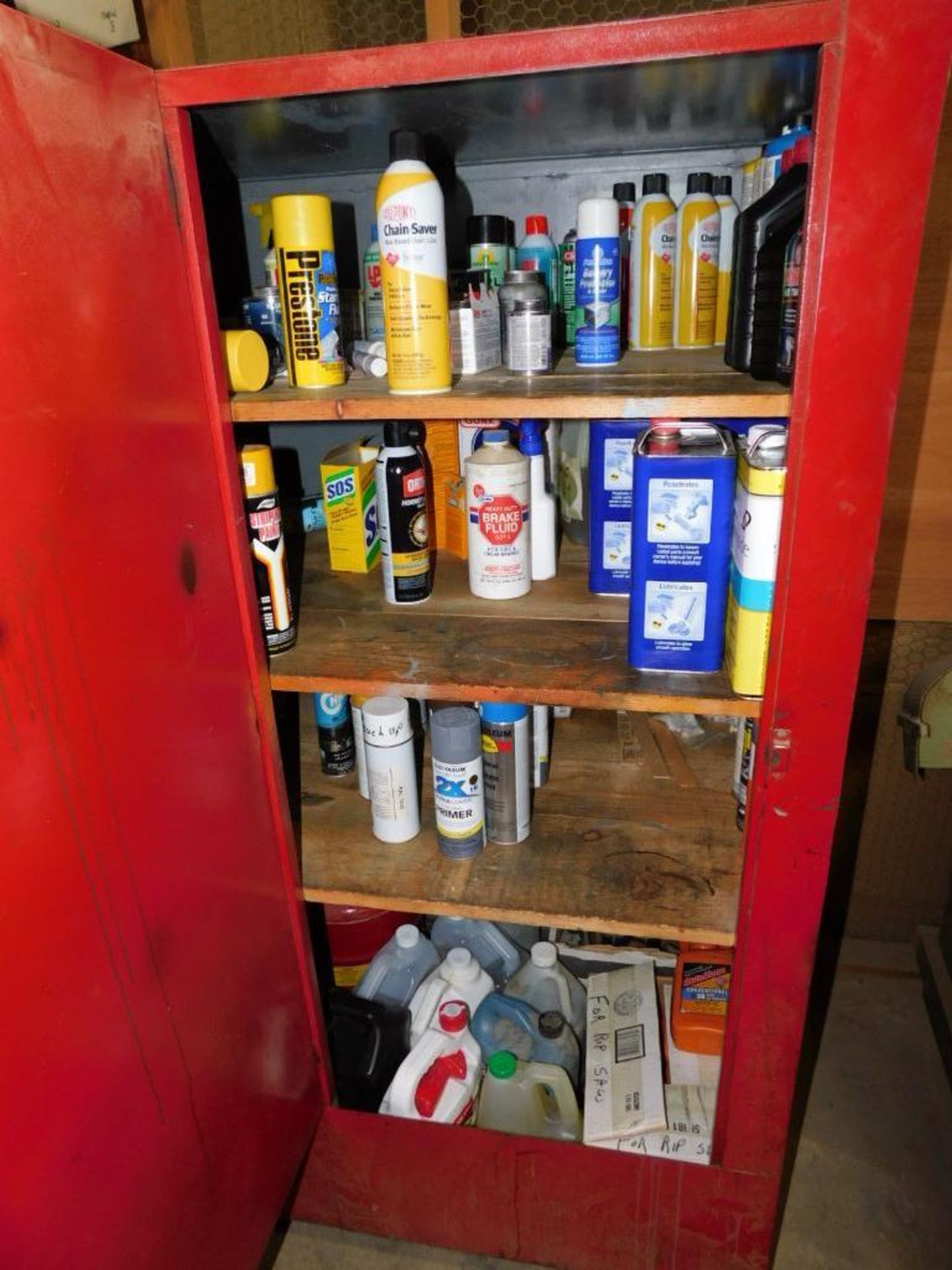 LOT: Flammable Liquid Storage Cabinet w/WD-40, Chain Lube, Assorted Oil & Fluids - Image 2 of 2