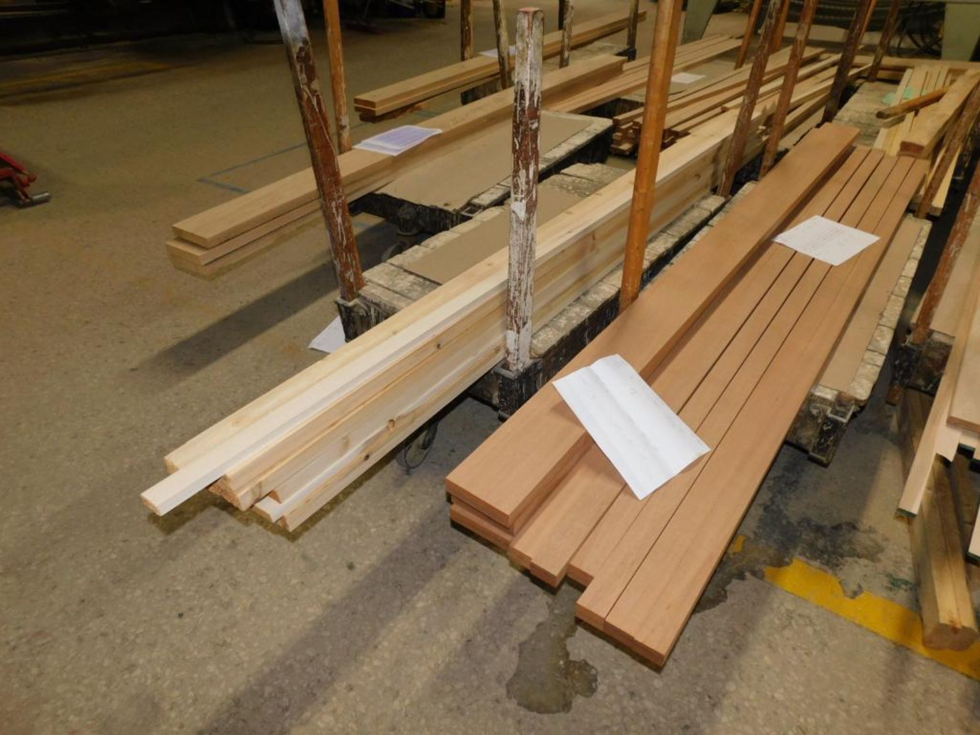 LOT: (11) Rolling Shop Carts w/Contents of Oak, Hickory, Mahogany & Alder Hardwood Boards - Image 3 of 9