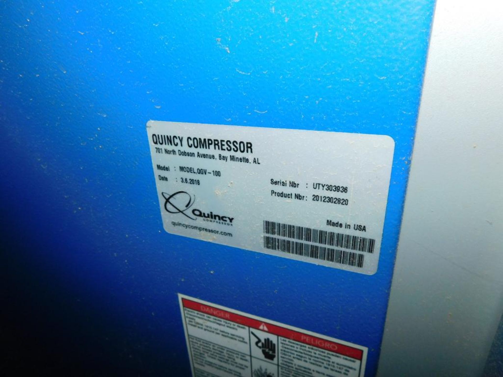 Quincy Rotary Screw Air Compressor, Model QGV-100, S/N UTY303938 (2018), 100 HP, Siemens Simatic Tou - Image 5 of 5