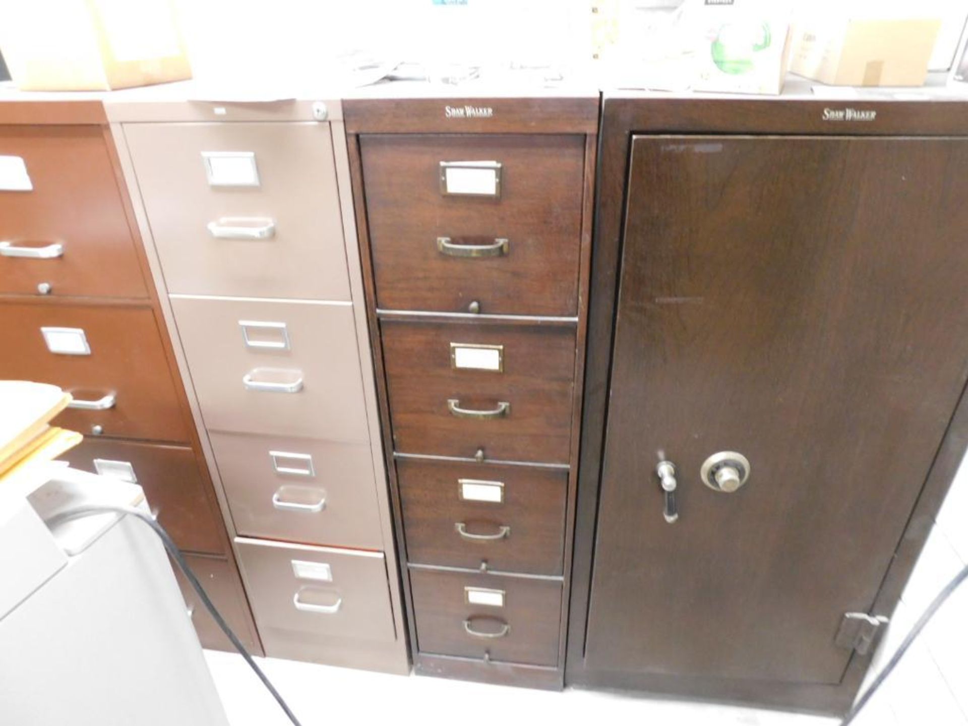 LOT: Contents of Walk -In Safe, File Cabinets, Metal Cabinets, Shaw Walker Safe w/Combination, Destr - Image 2 of 6