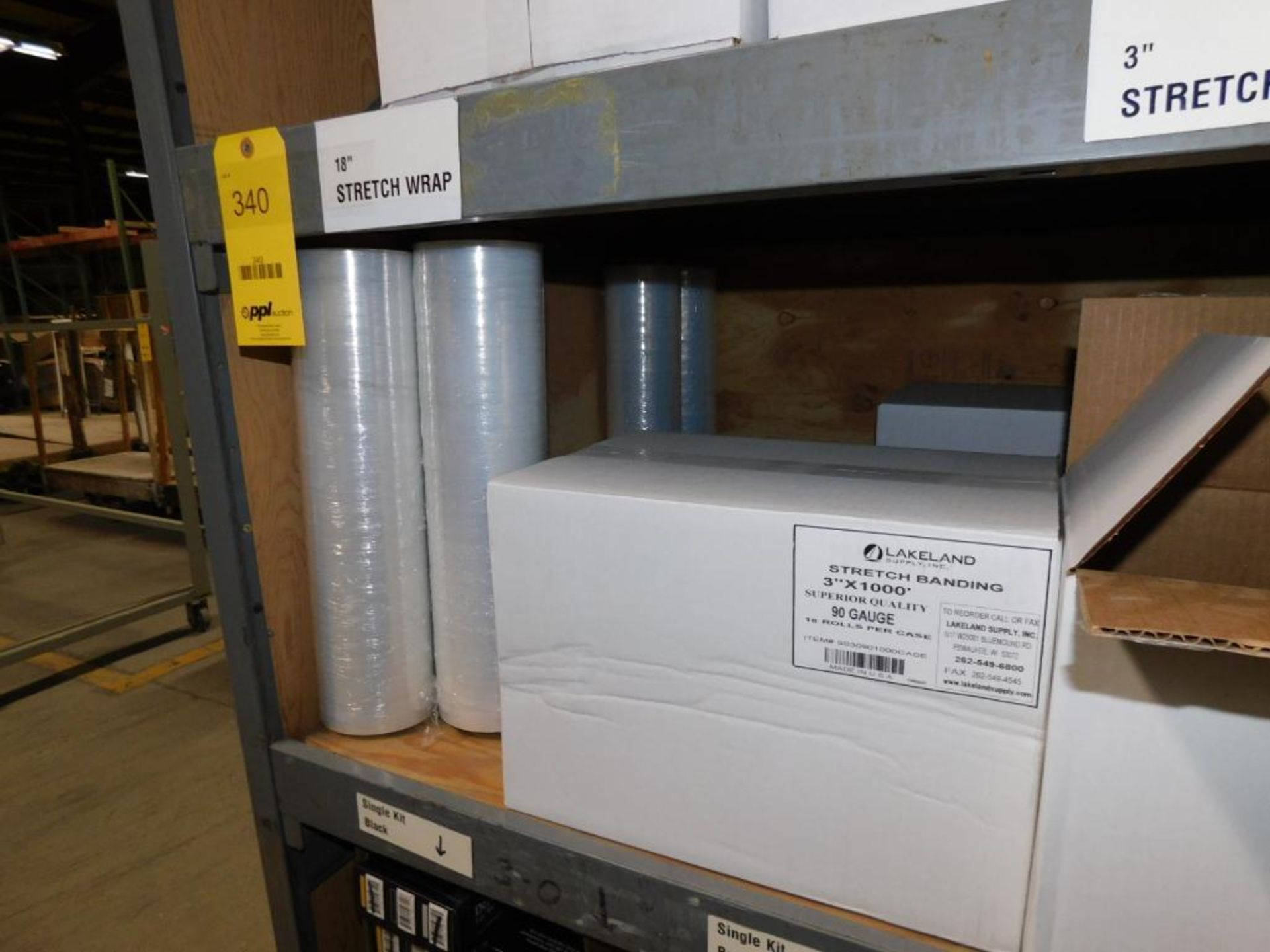 LOT: Rack w/Contents of Stretch Wrap, Tape, Shipping Supplies - Image 7 of 9