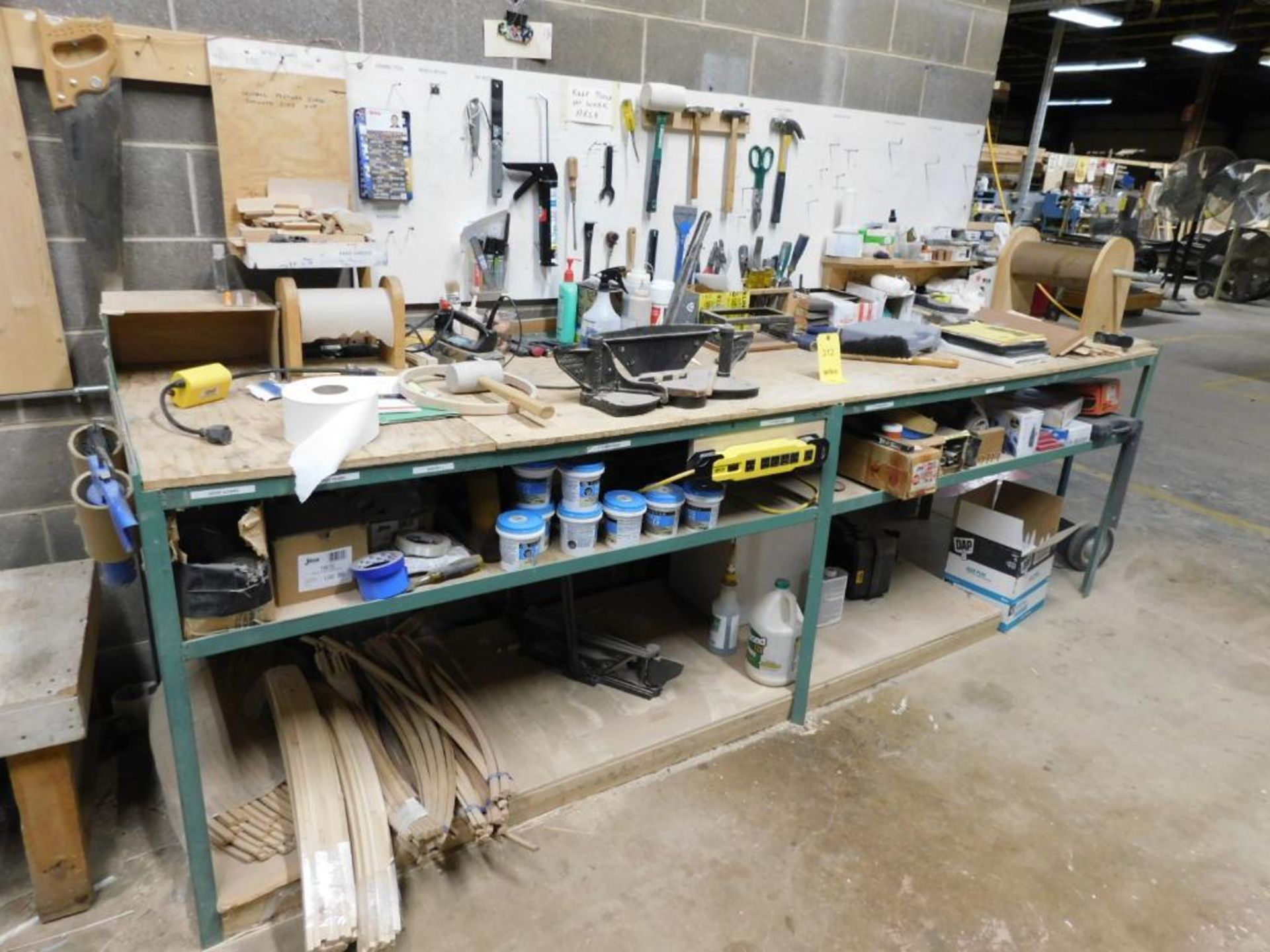 LOT: Table w/Assorted Hand Tools, Fasteners, Fillers, etc.