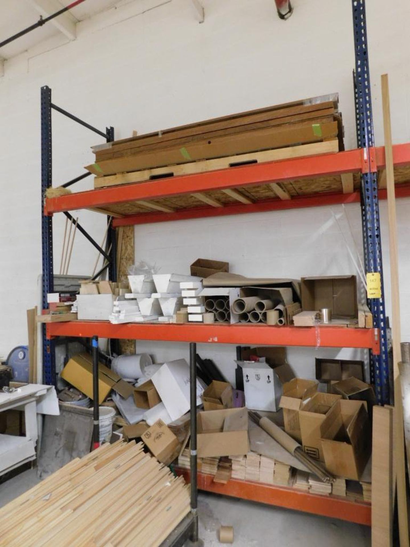 LOT: (3) Sections Pallet Rack, 12' x 9' x 42" w/Contents of Galvanized Tub, Saw Horses, Packing Supp - Image 2 of 5