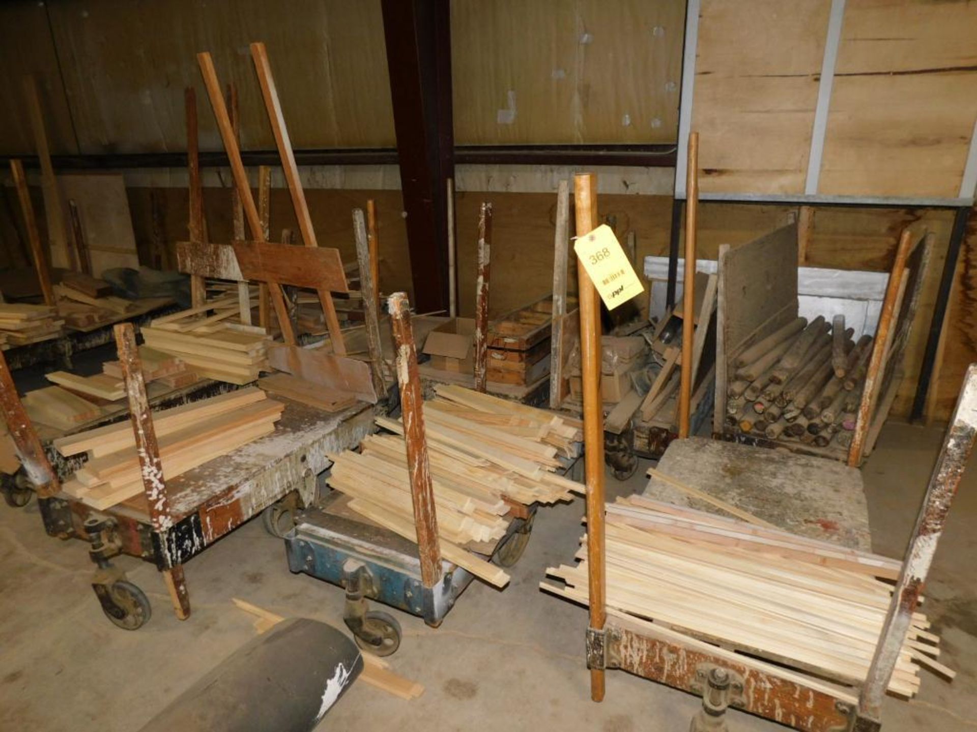 LOT: (9) Rolling Shop Carts w/Assorted Wood Components