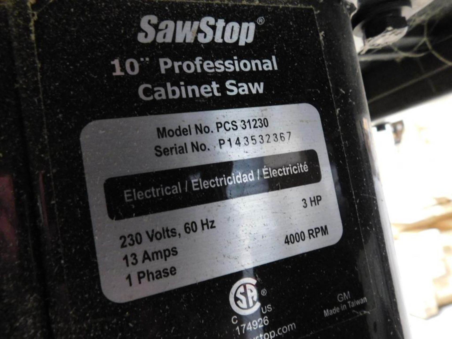 Sawstop Table Saw, Model PCS31230, S/N P143532367 (2014), Extended Table W/Fence - Image 7 of 7