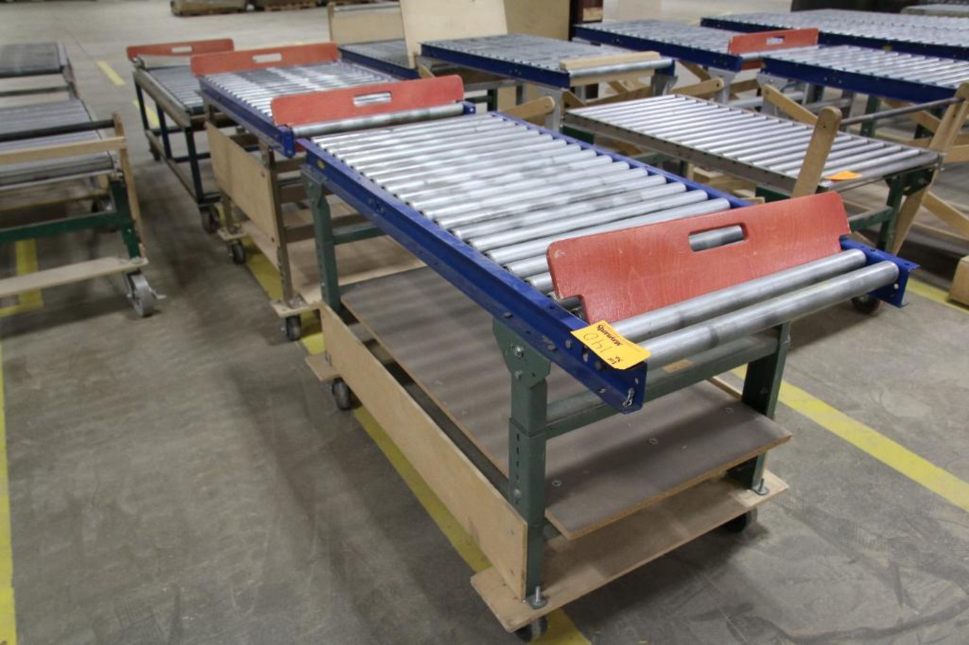 LOT: (3) Roller Conveyor Lines on Wheels, 60" x 30", 66" x 30" and 82" x 30", Heights of 30" and 36"