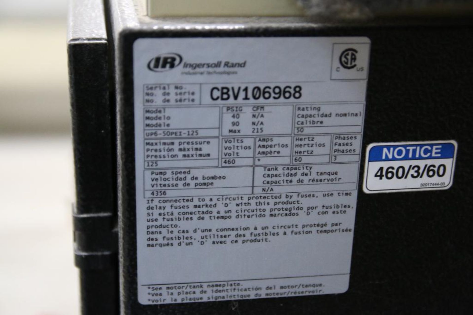 Ingersoll Rand UP6-50PEI-125 50-HP Rotary Screw Total Air System, 460V, 3 Phase, 125PSI, S/N CBV-106 - Image 5 of 5