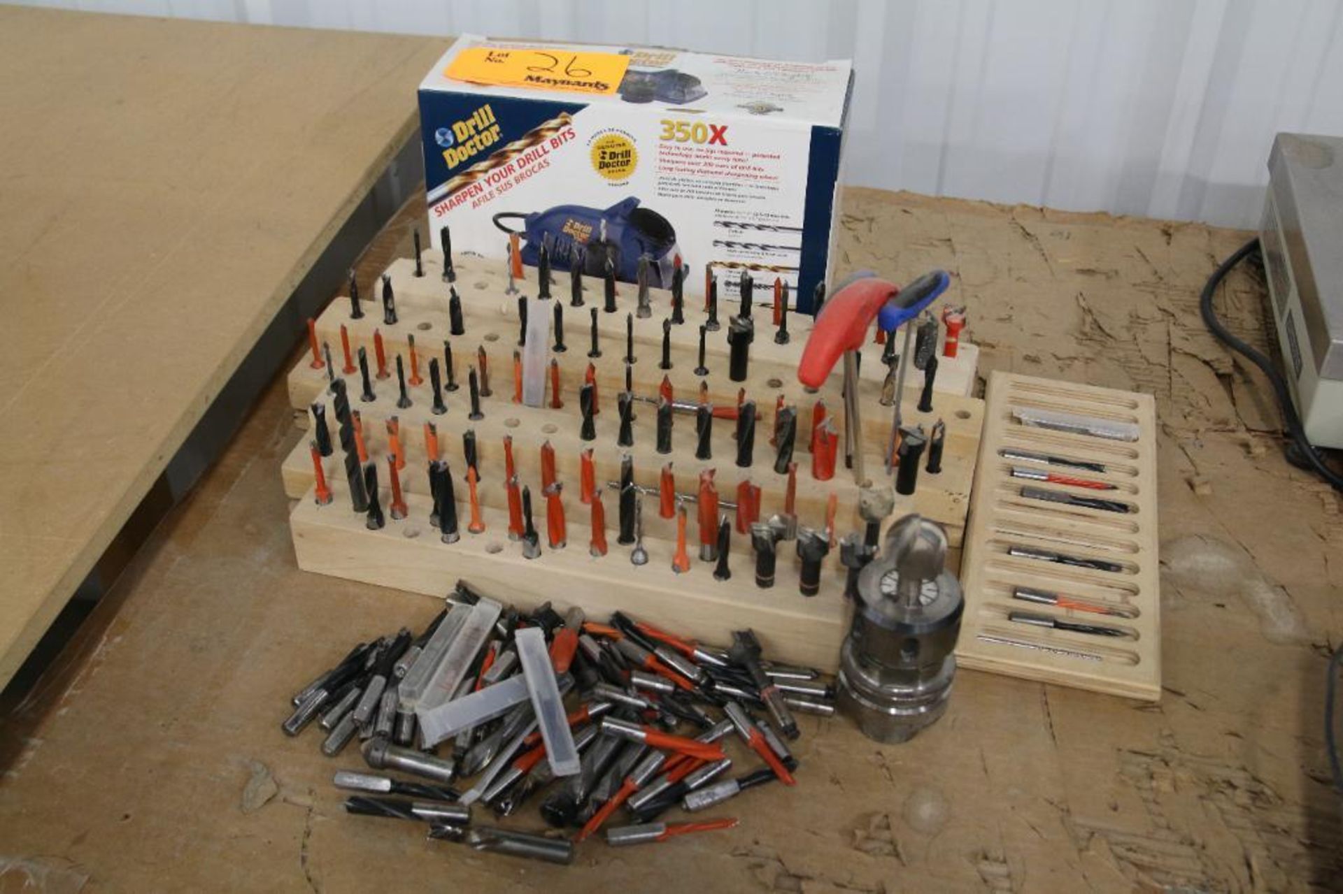 LOT: Drill Bits, Wood and Metal, and Drill Doctor Drill Sharpener