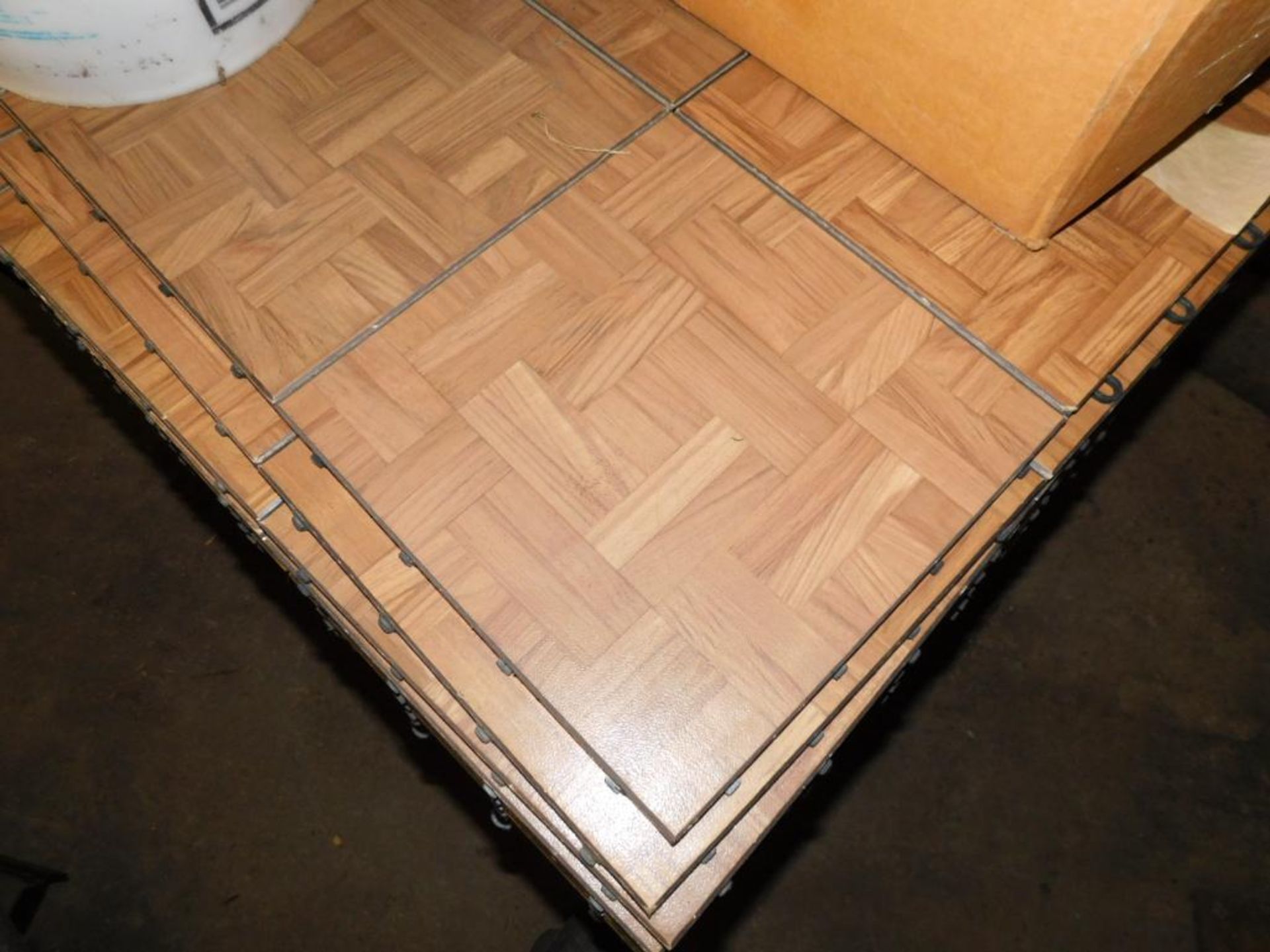 LOT: (37) Sections 3' x 3' Snap Lock Wood W/Edge Pieces Dance Flooring on Cart - Image 3 of 4