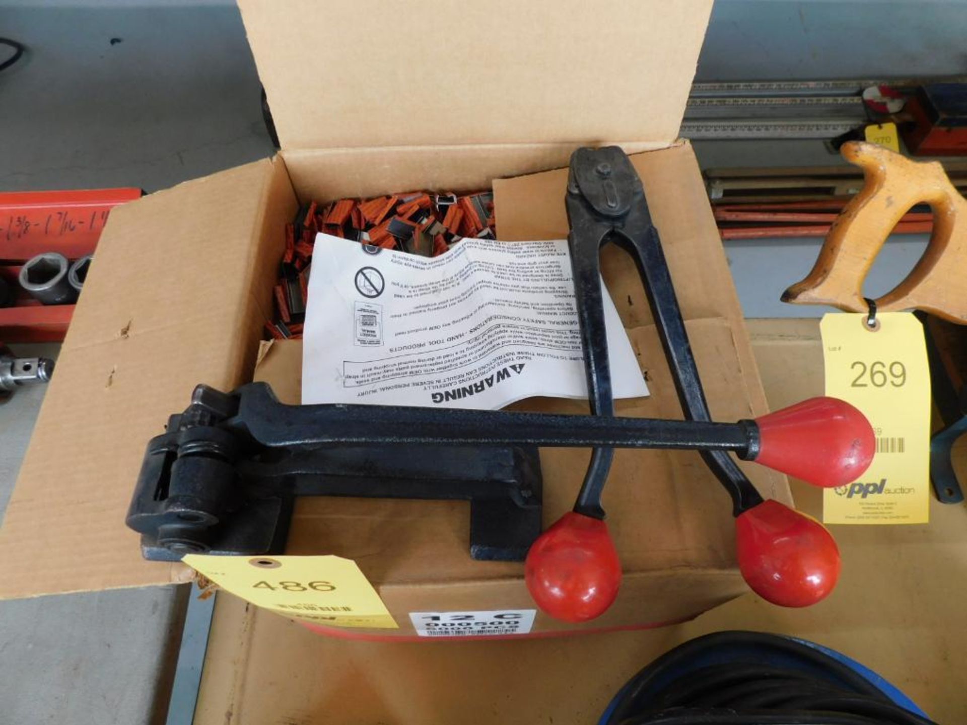 LOT: Strapping Tools, Box of Clips, 250 Lb. Cap. Shipping Scale - Image 2 of 3