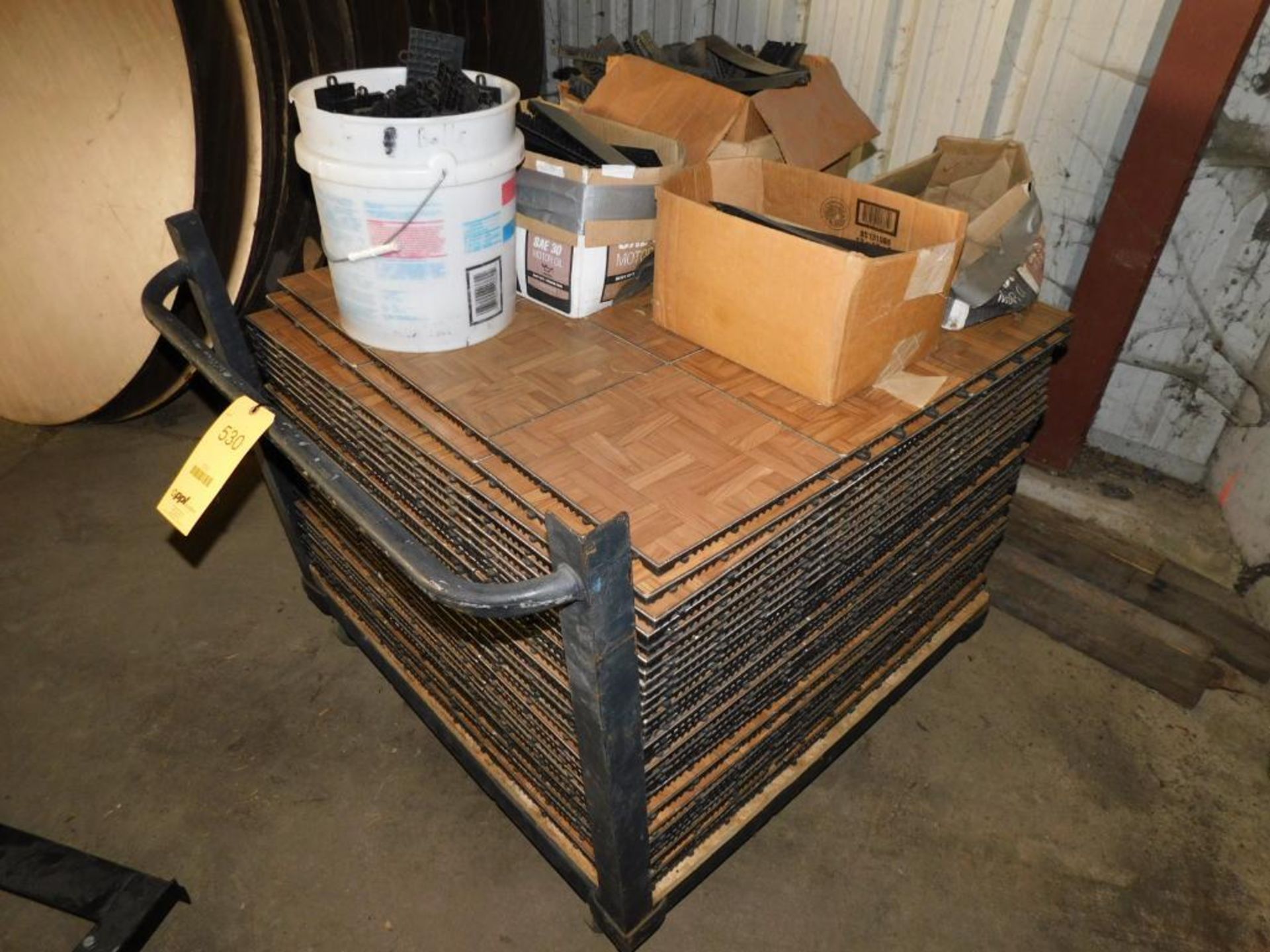 LOT: (37) Sections 3' x 3' Snap Lock Wood W/Edge Pieces Dance Flooring on Cart - Image 4 of 4