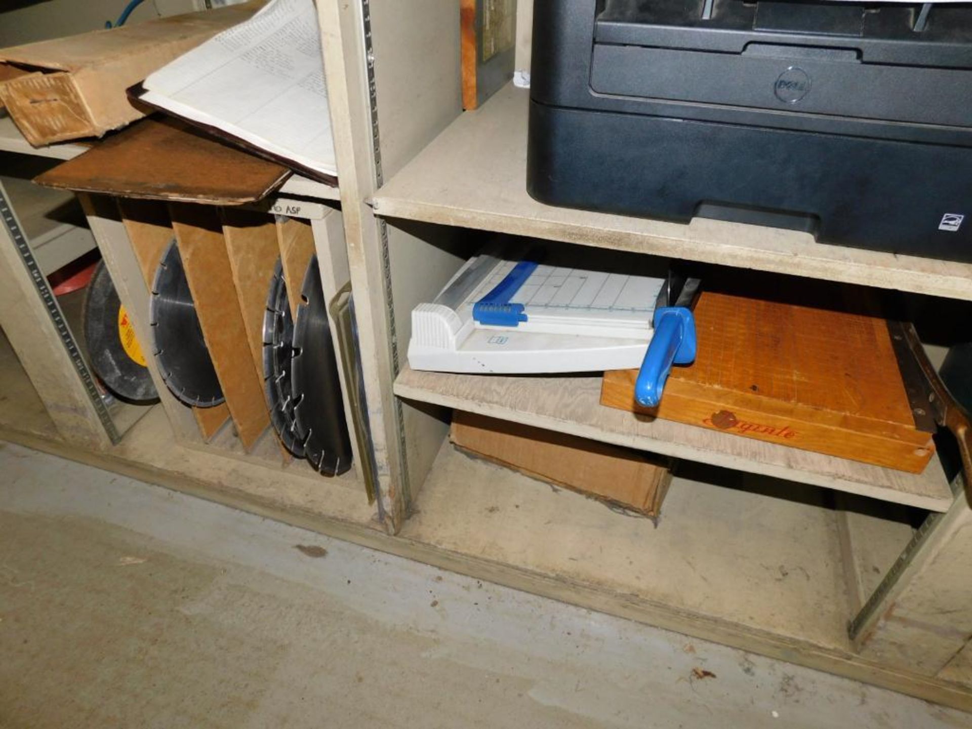 LOT: Contents of Front Office: (2) Desks, Filing Cabinet, Tool Box, Parts Bins w/ Contents, Computer - Image 6 of 12