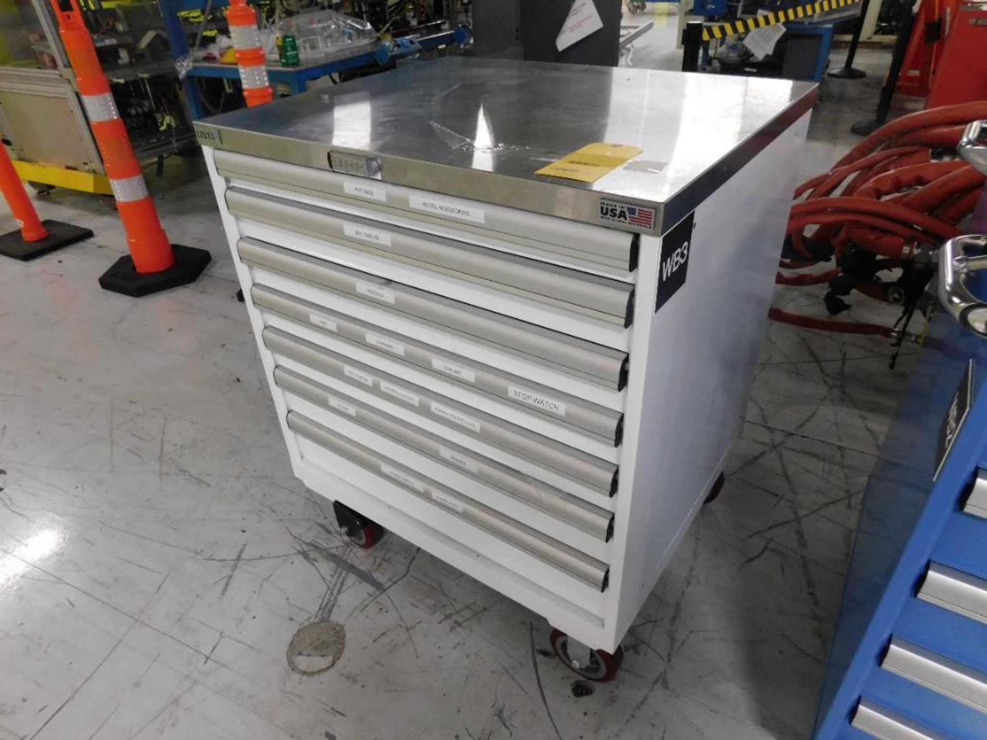LOT: Rolling 7-Drawer Lista Cabinet w/Digital Lock & Contents of Swagelok Fittings & BNC Cables