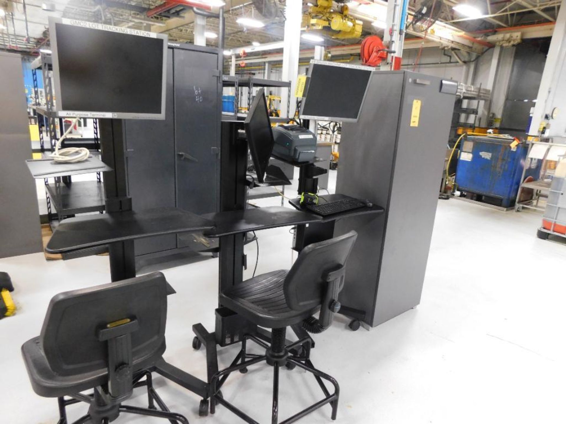 LOT: (3) Rolling Computer Work Stations, (1) Cabinet (Located in Screw Machine Room)