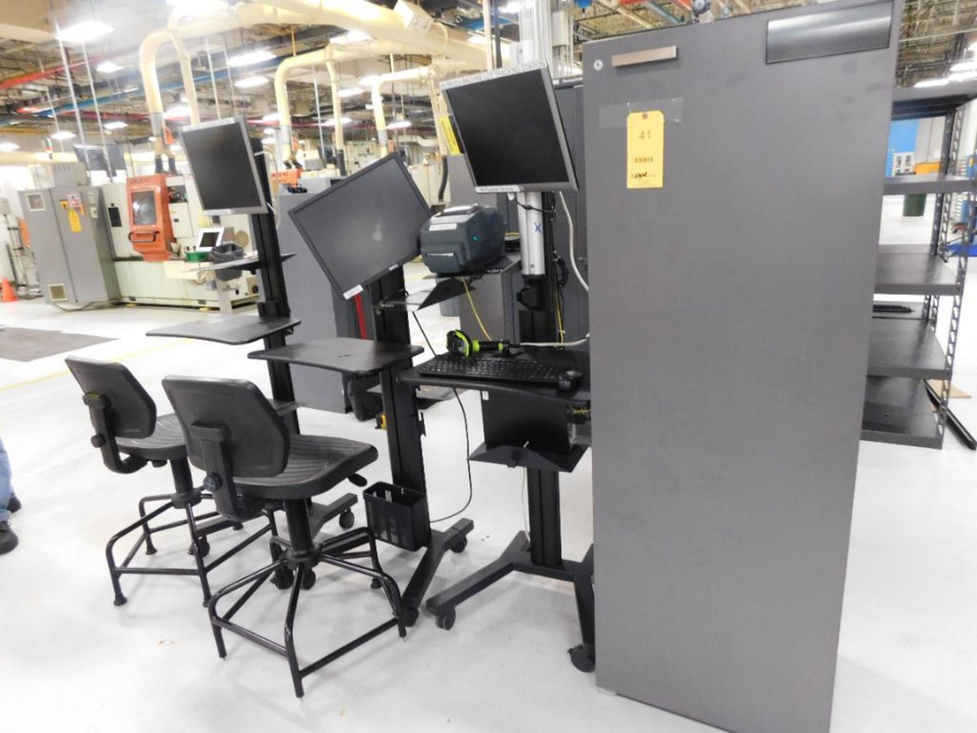 LOT: (3) Rolling Computer Work Stations, (1) Cabinet (Located in Screw Machine Room) - Image 2 of 2