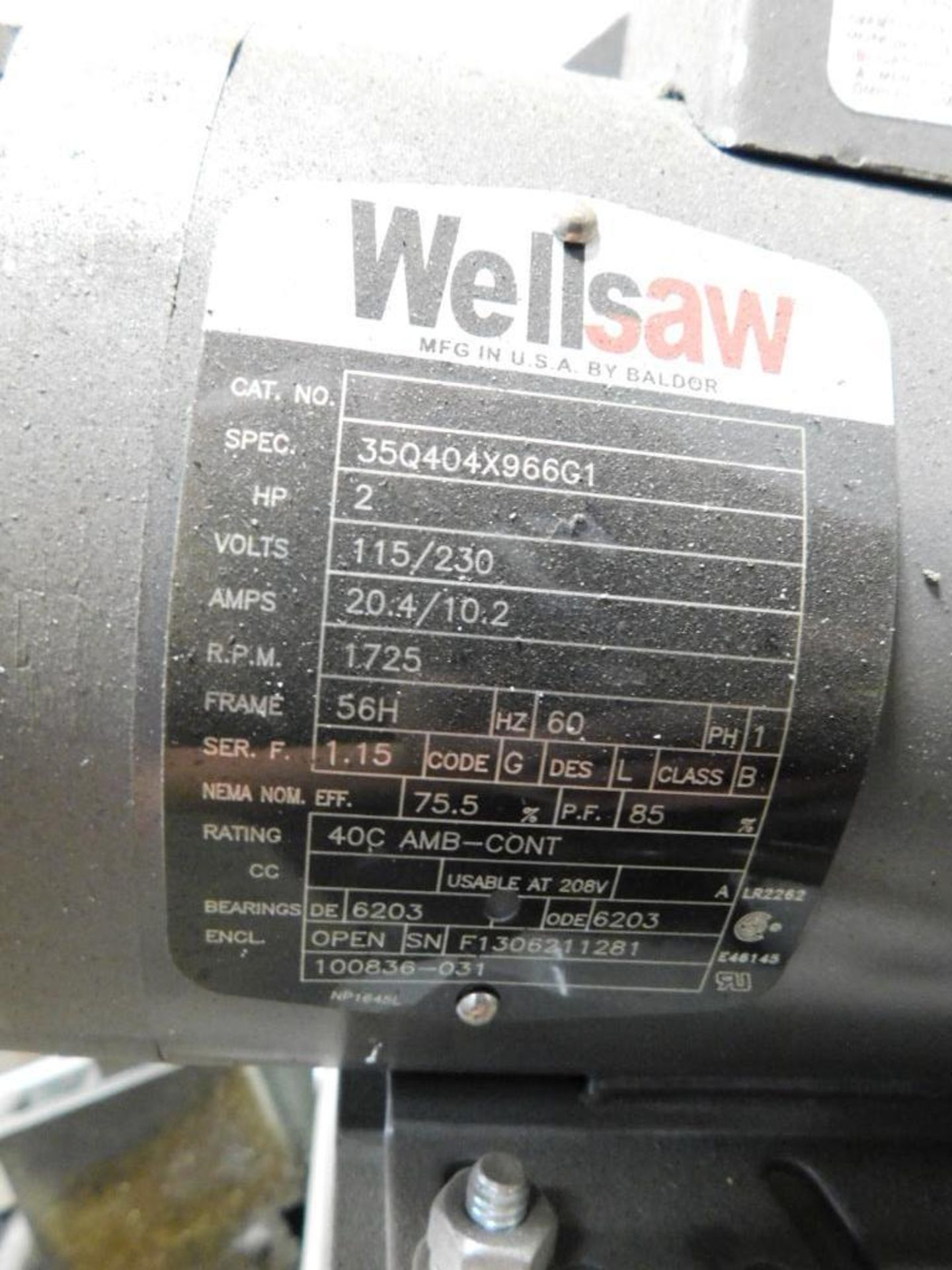 Wellsaw 1316 Swivel Horizontal Band Saw, S/N 6687, 2 HP, 5' x 18" Roller Conveyor - Image 7 of 7