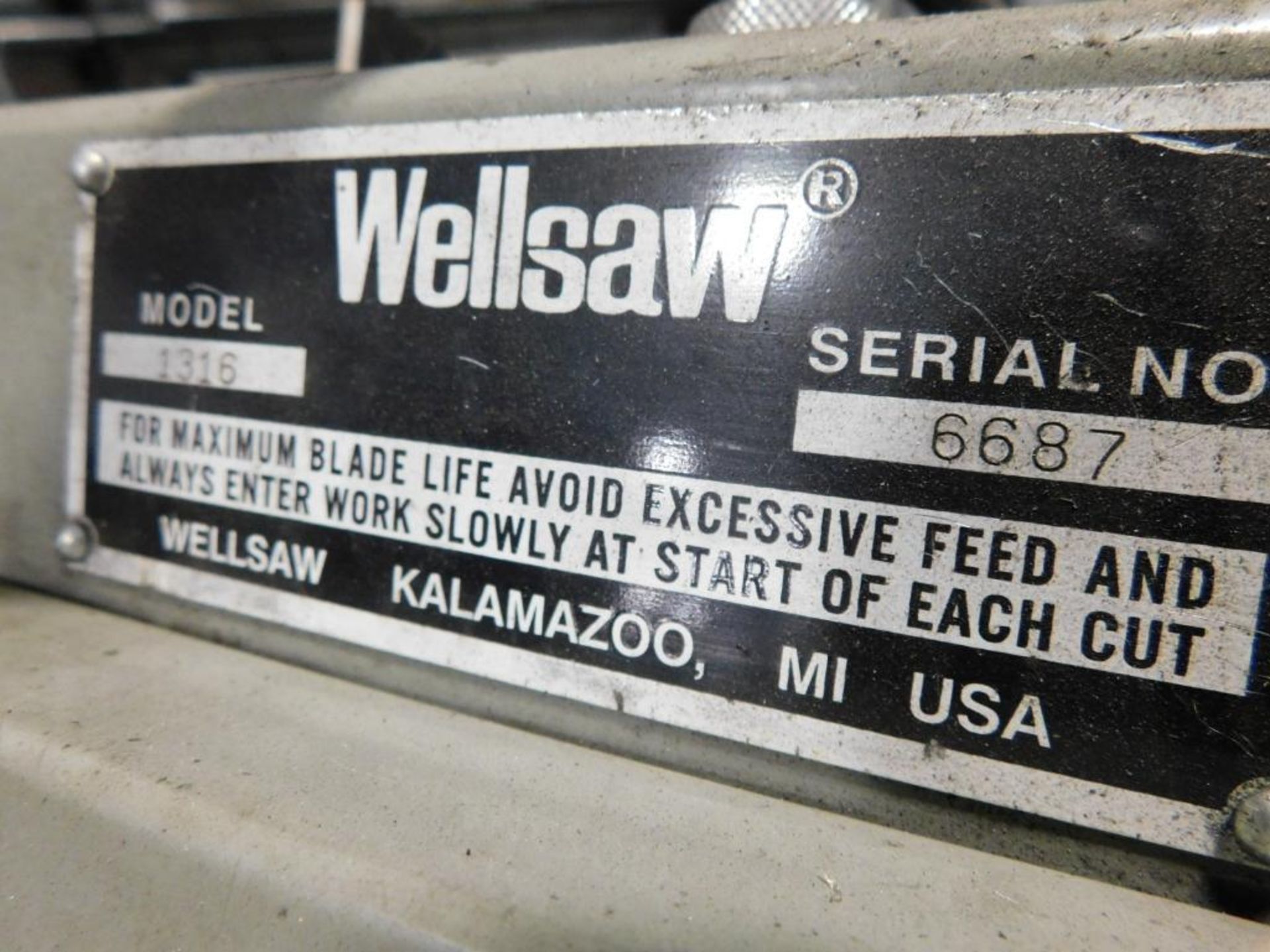 Wellsaw 1316 Swivel Horizontal Band Saw, S/N 6687, 2 HP, 5' x 18" Roller Conveyor - Image 6 of 7