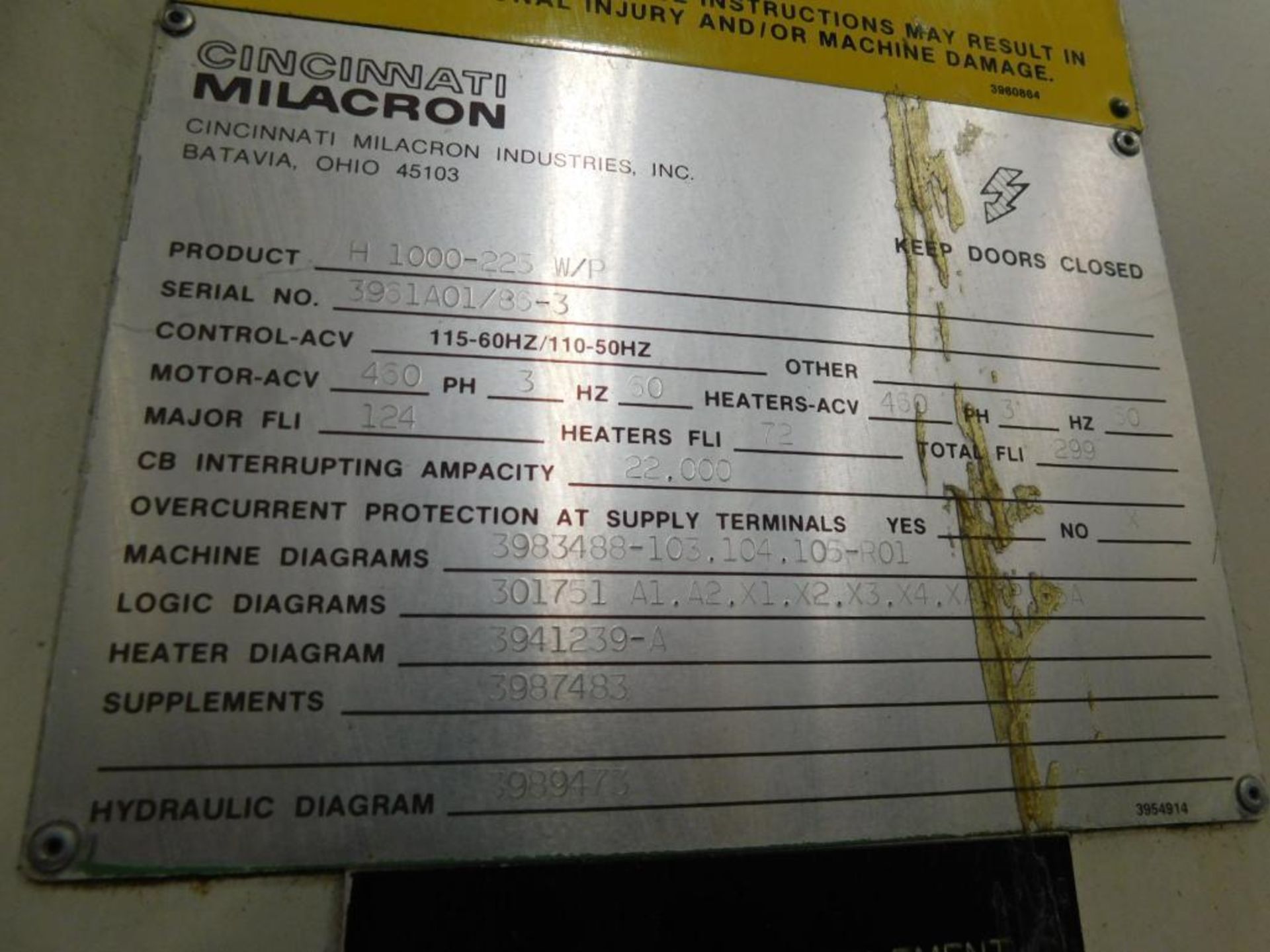 Cincinnati Milacron H1000-225 W/P 1000-Ton Horizontal Injection Molding Machine, S/N 3961A01/83-3 (A - Image 14 of 14