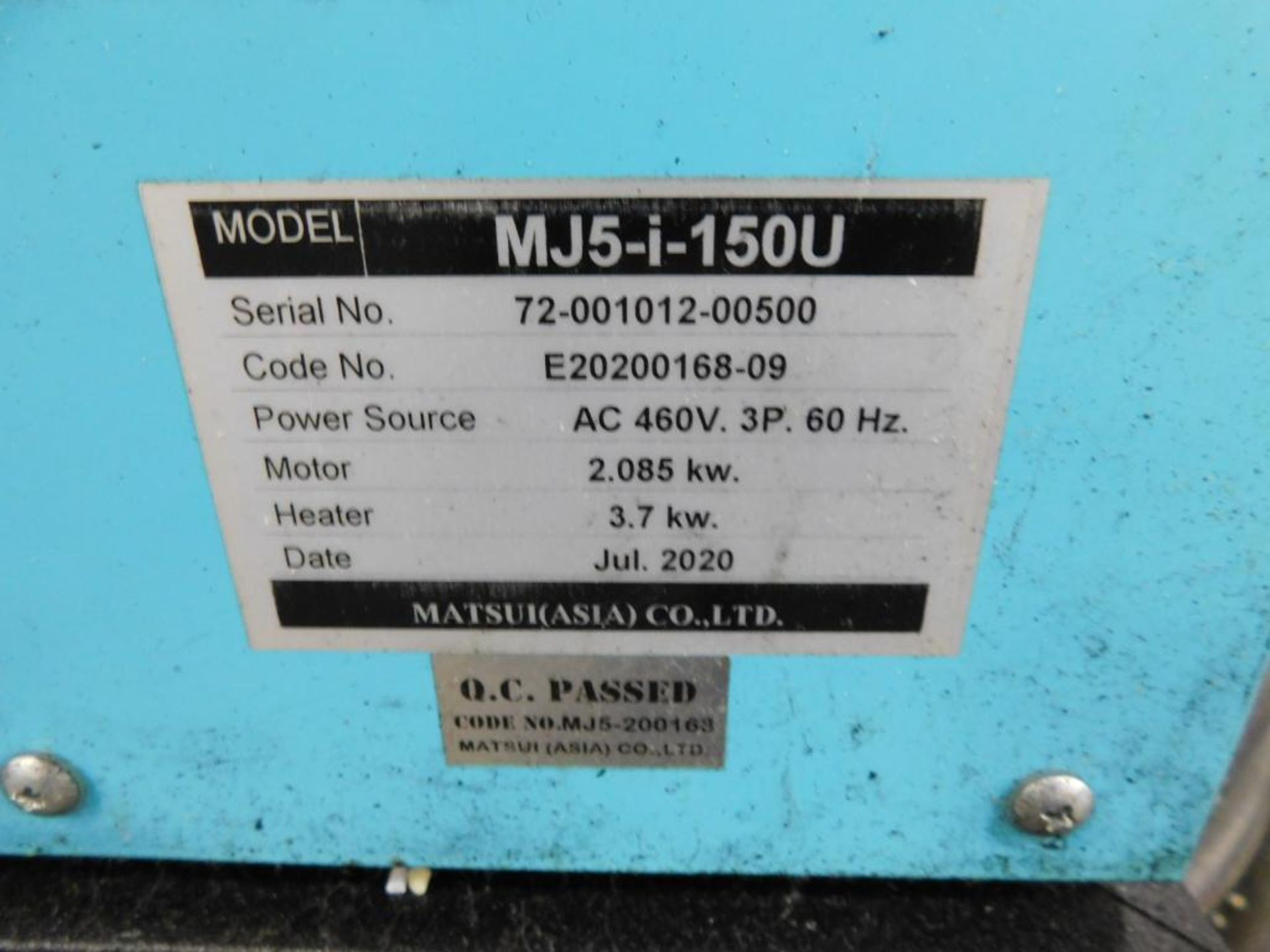 Matsui Dryer Model MJ5I-150U w/66 lb. Hoppers on Cart, S/N 72-001012-00500, (2020) - Image 6 of 6