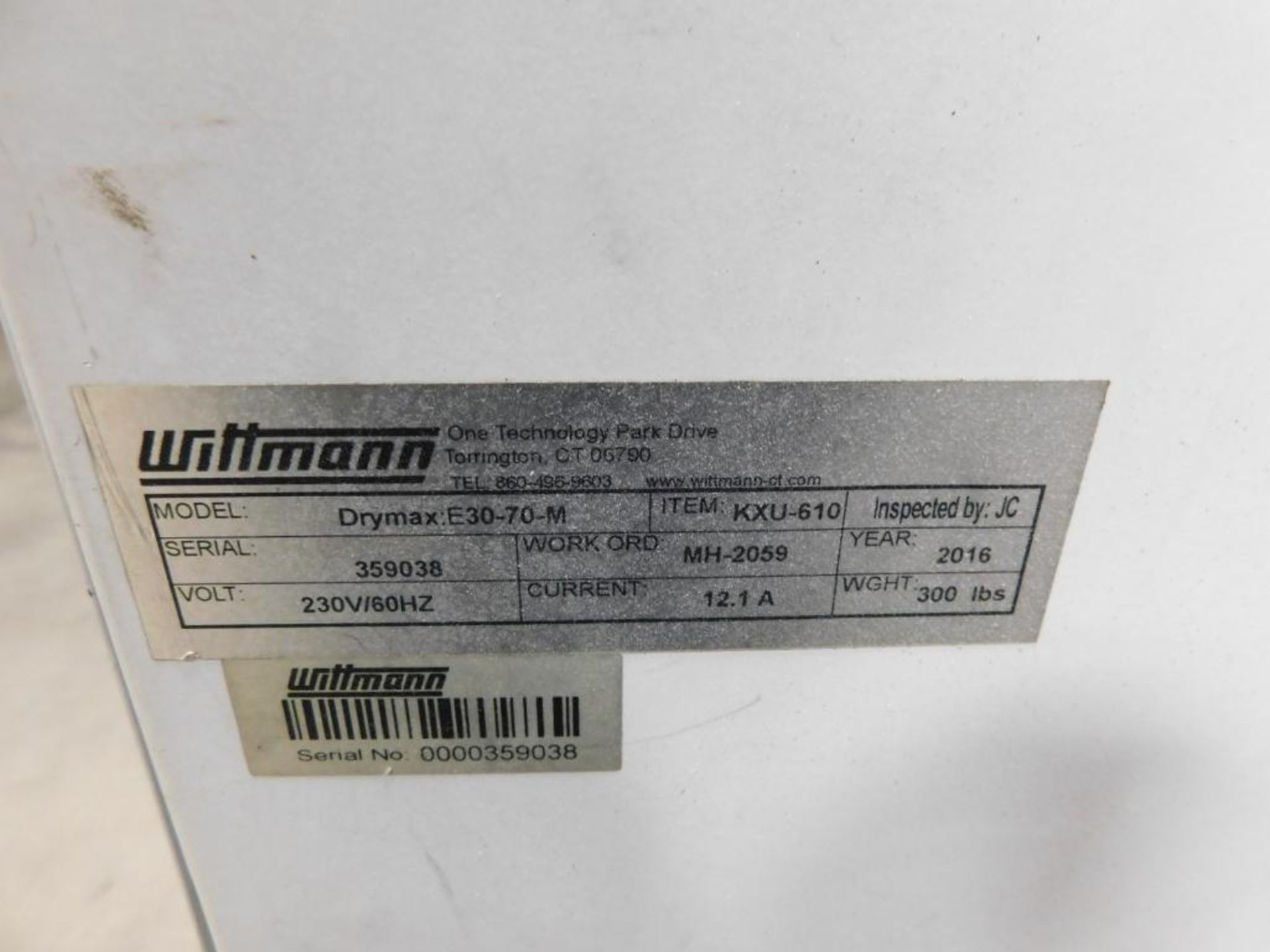 Wittmann Desiccant Material Dryer Unit, 210 Lb. Capacity Top Side Vacuum Loaded Gravity Bottom Disch - Image 7 of 7