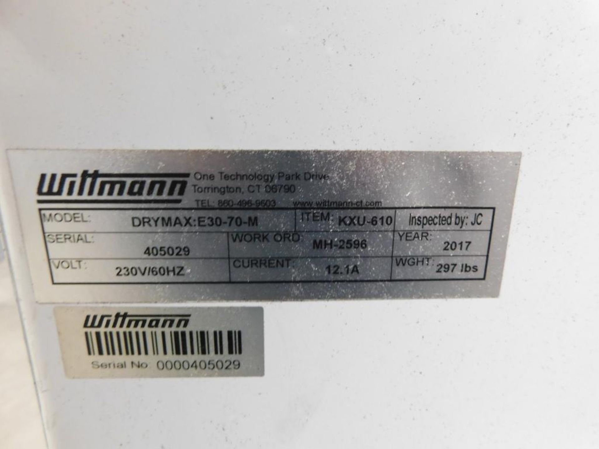 Wittmann Desiccant Material Dryer Unit, 210 Lb. Capacity Top Side Vacuum Loaded Gravity Bottom Disch - Image 7 of 7