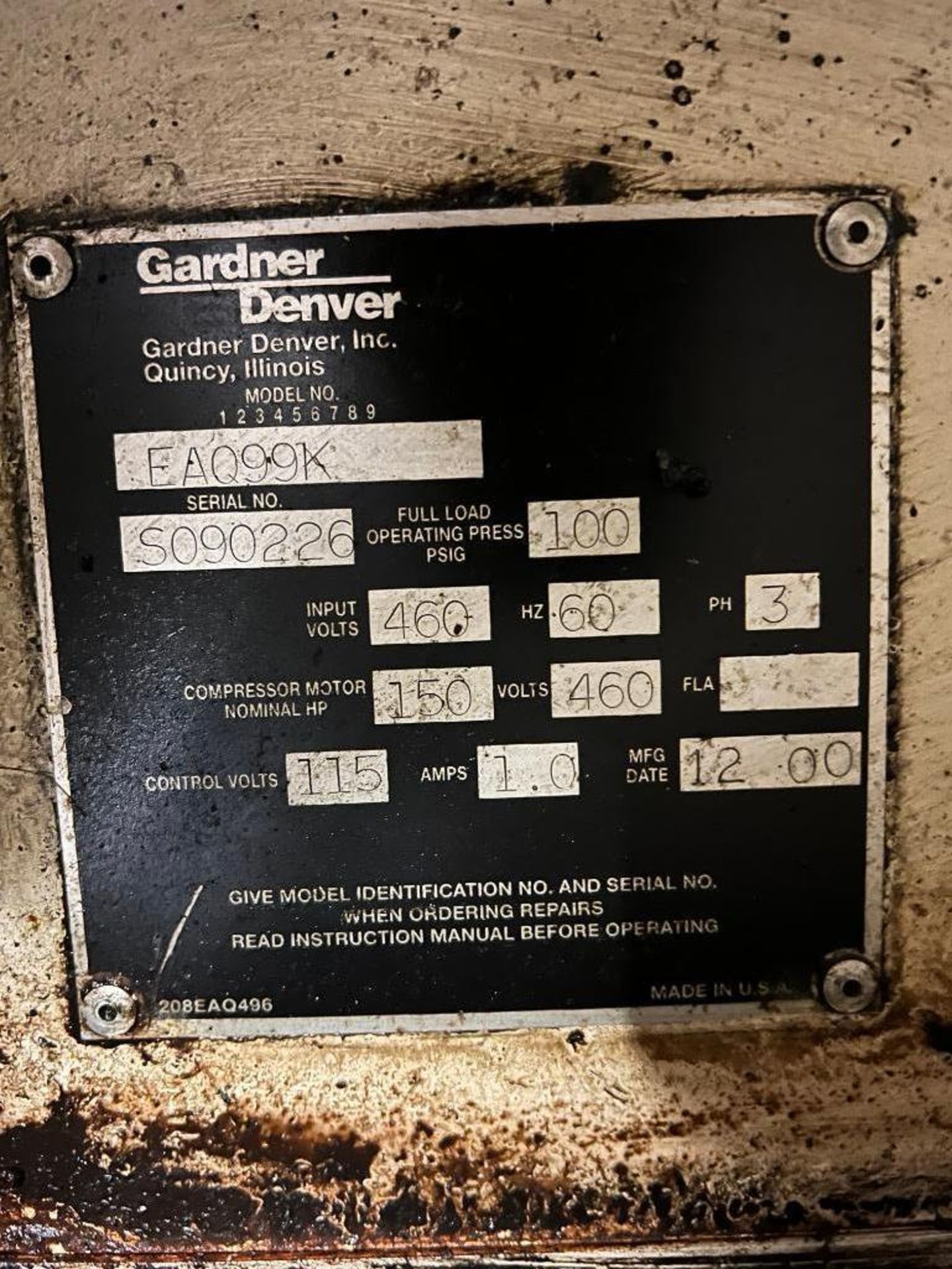 Gardner Denver Electra Saver EA099K Rotary Screw Air Compressor, 150-HP, 100-PSI, Auto Sentry ES Con - Image 5 of 6