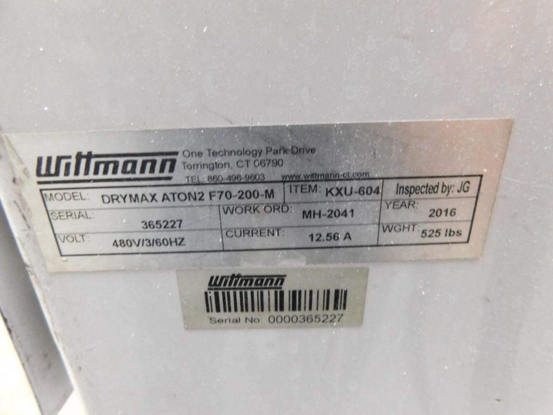 Wittmann Desiccant Material Dryer Unit, 565 Lb. Capacity Top Side Vacuum Loaded Gravity Bottom Disch - Image 10 of 11