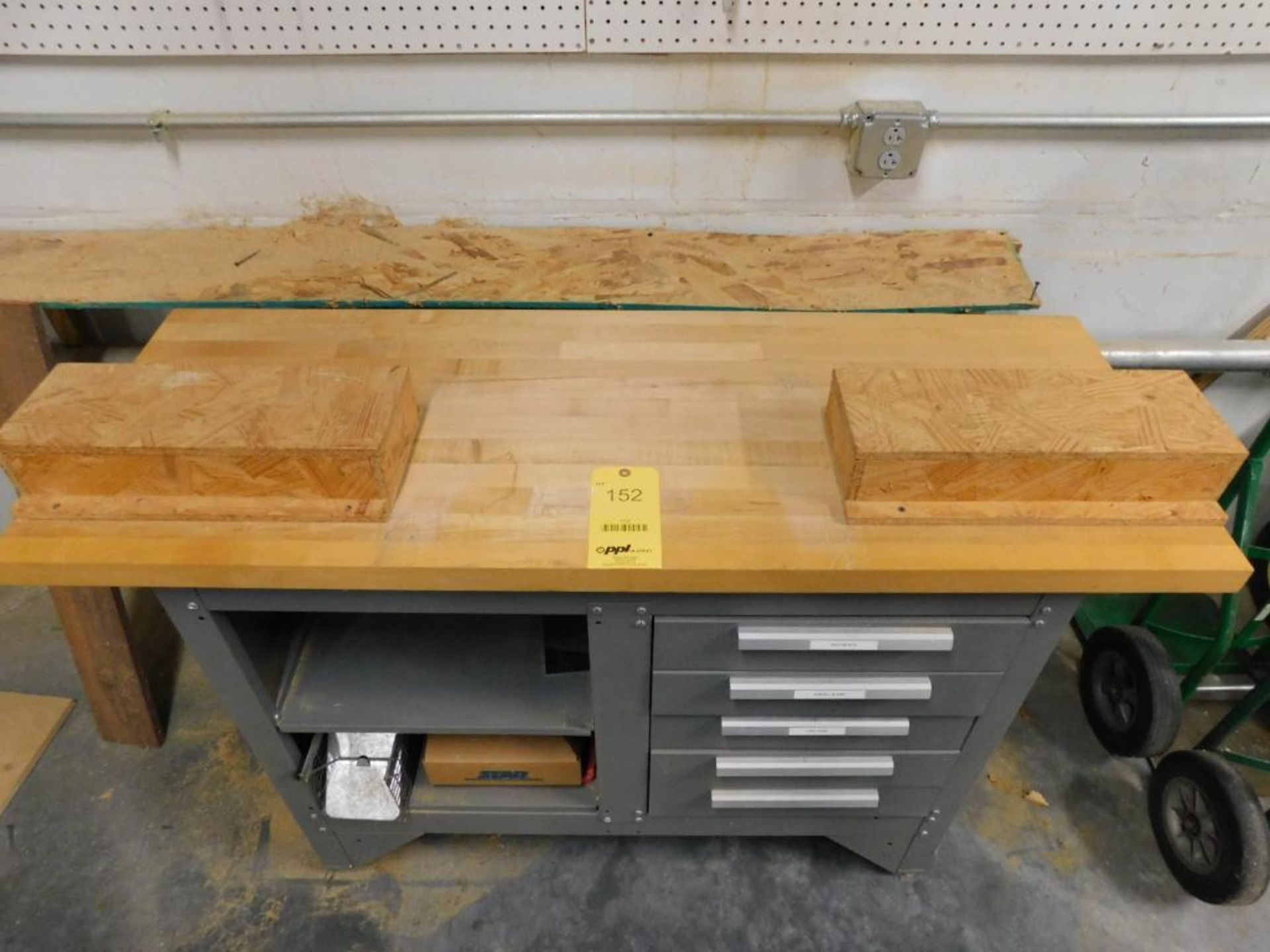 LOT: Kennedy 54" x 20" Maple Top 5-Drawer Work Bench w/Contents of Wood Work Supplies (LOCATION: IN - Image 2 of 6